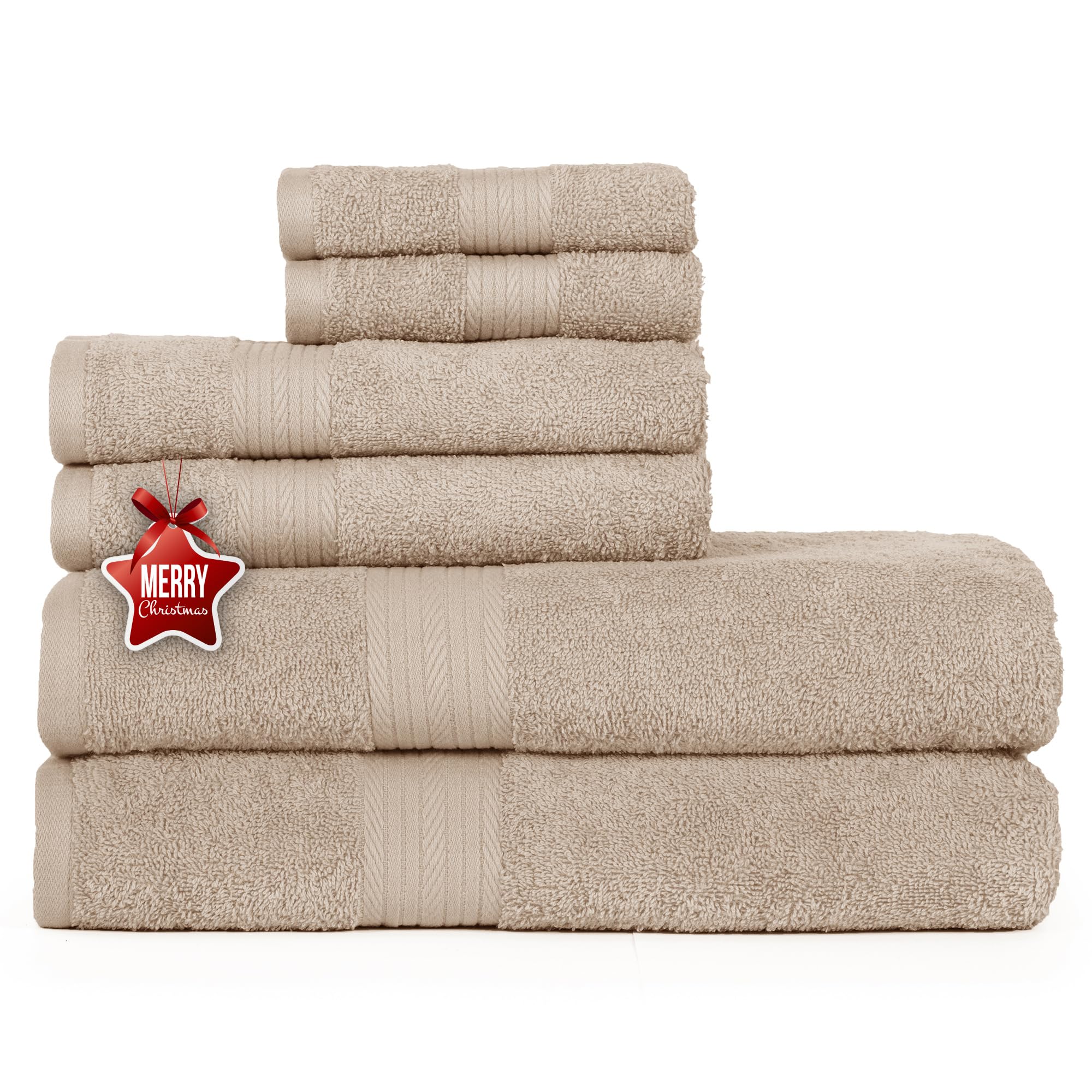 Ample Decor 6-Piece Cotton Towel Set | 600 GSM Luxury Bath Towels - Beige