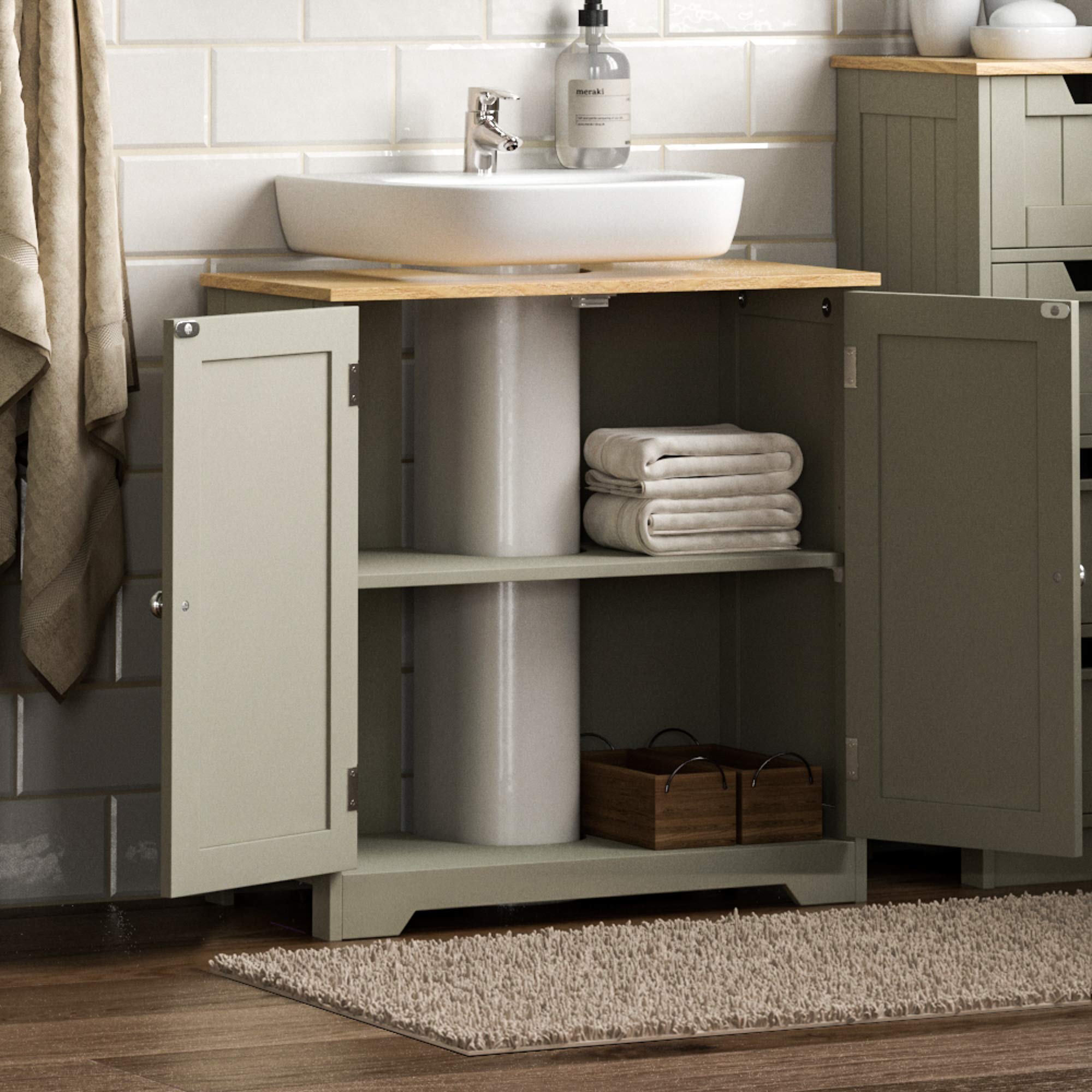 Bath Vida Priano Under Sink Bathroom Cabinet - Grey & Oak MDF Unit