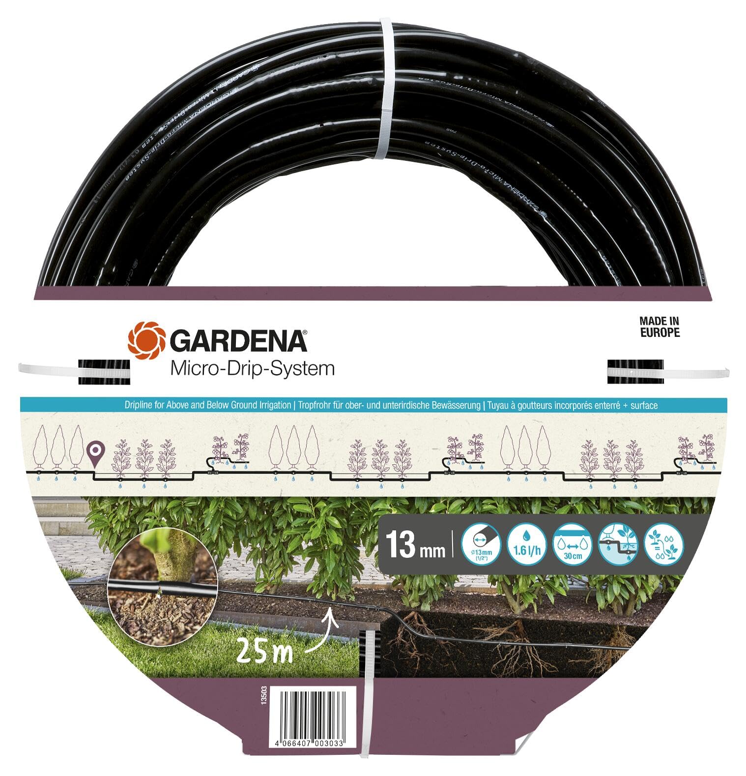 Gardena Micro-Drip-System Irrigation Line 1.6 l/h | 25m Drip Pipe