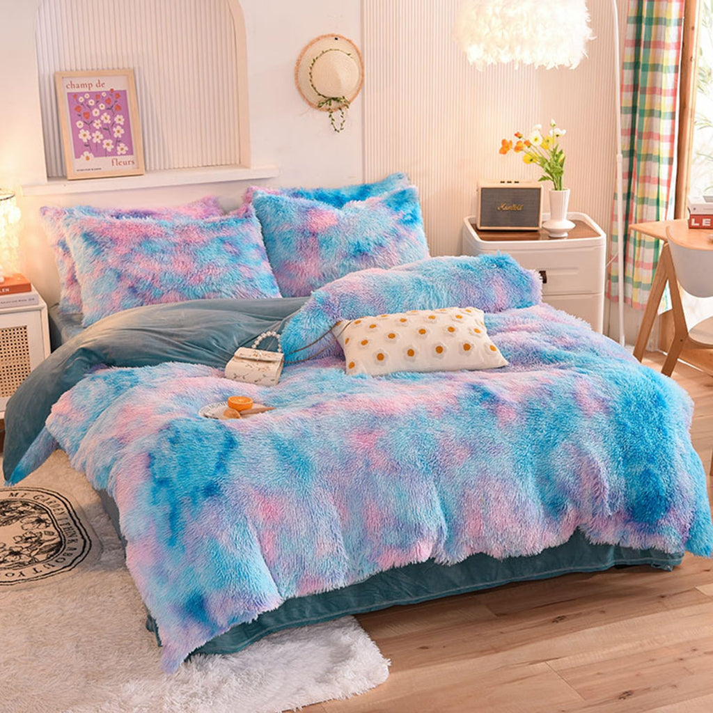 ZIQINPSQ Tie Dye Plush Shaggy Duvet Cover Set | Soft Faux Fur Bedding