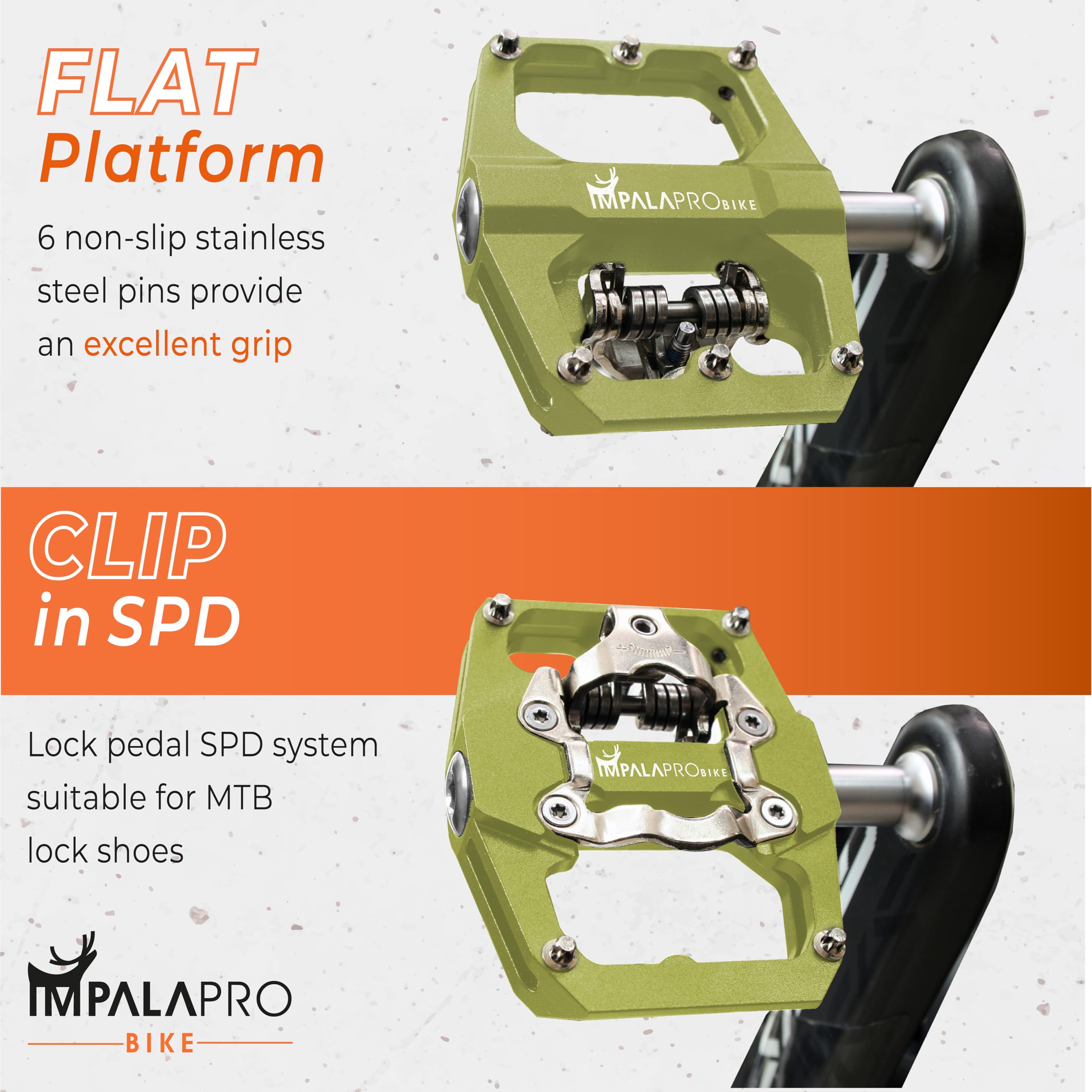 IMPALAPRO Dual Function MTB Pedals | Flat & SPD Clipless | 9/16" Yellow