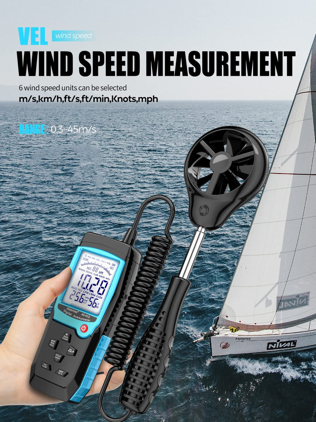 Aicevoos H12 Digital Anemometer - Handheld Wind Speed Meter with CFM Sensor