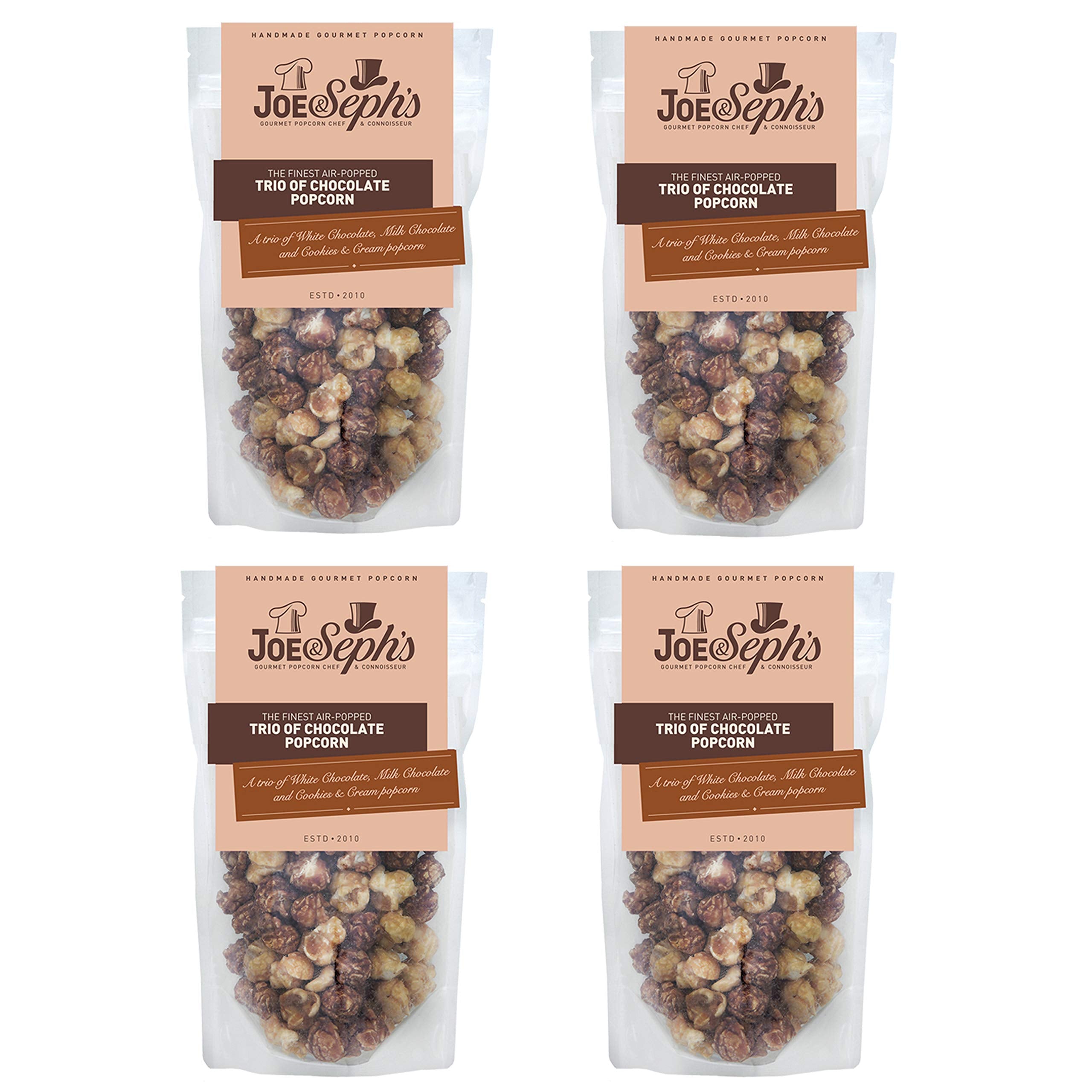 Joe & Seph's Trio of Chocolate Gourmet Popcorn - 4 x 80g Snack Packs