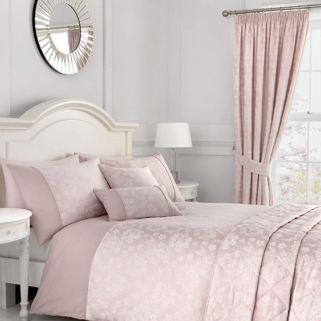 Dreams & Drapes Blossom Jacquard Lined Pencil Pleat Curtains - Blush Pink