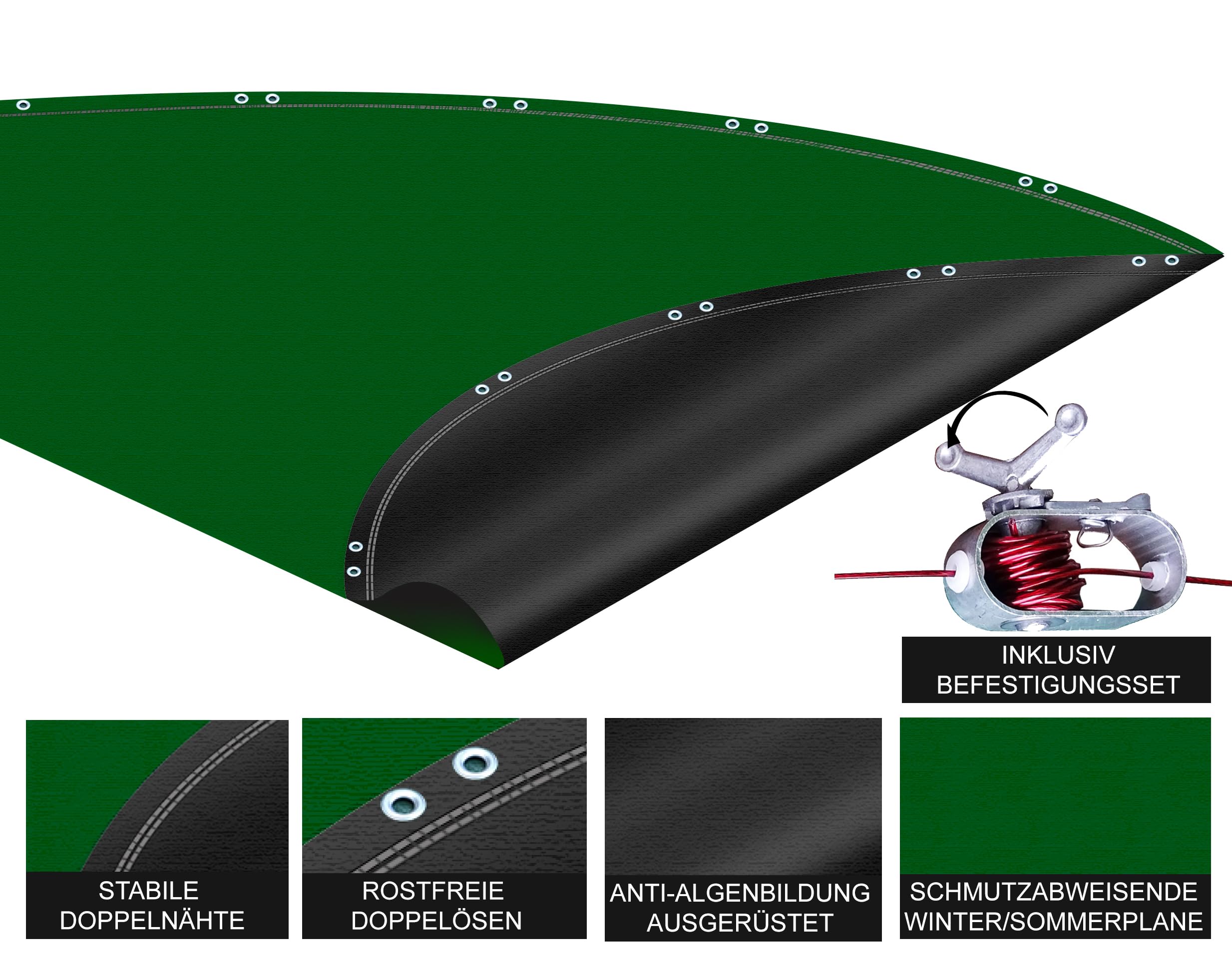 Winter Pool Cover - 18ft Round Green Tarpaulin 180g/m²