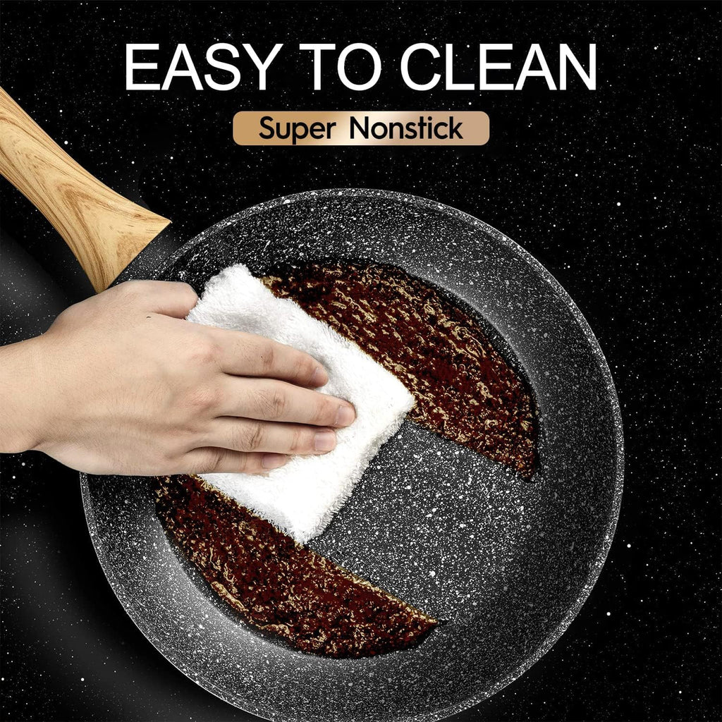 Michelangelo 26cm Nonstick Frying Pan with Lid | Induction Stone Skillet