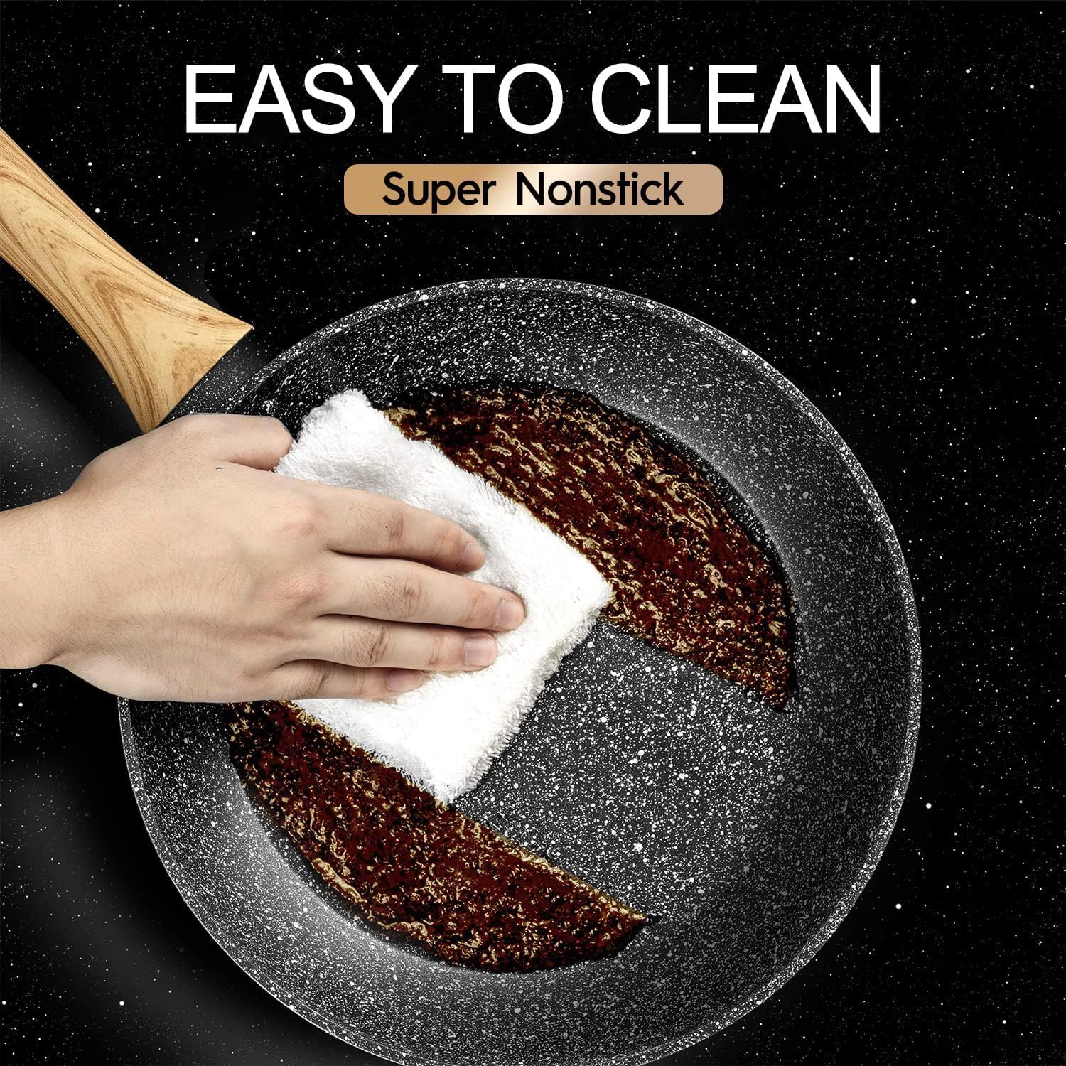 Michelangelo 26cm Nonstick Frying Pan with Lid | Induction Stone Skillet