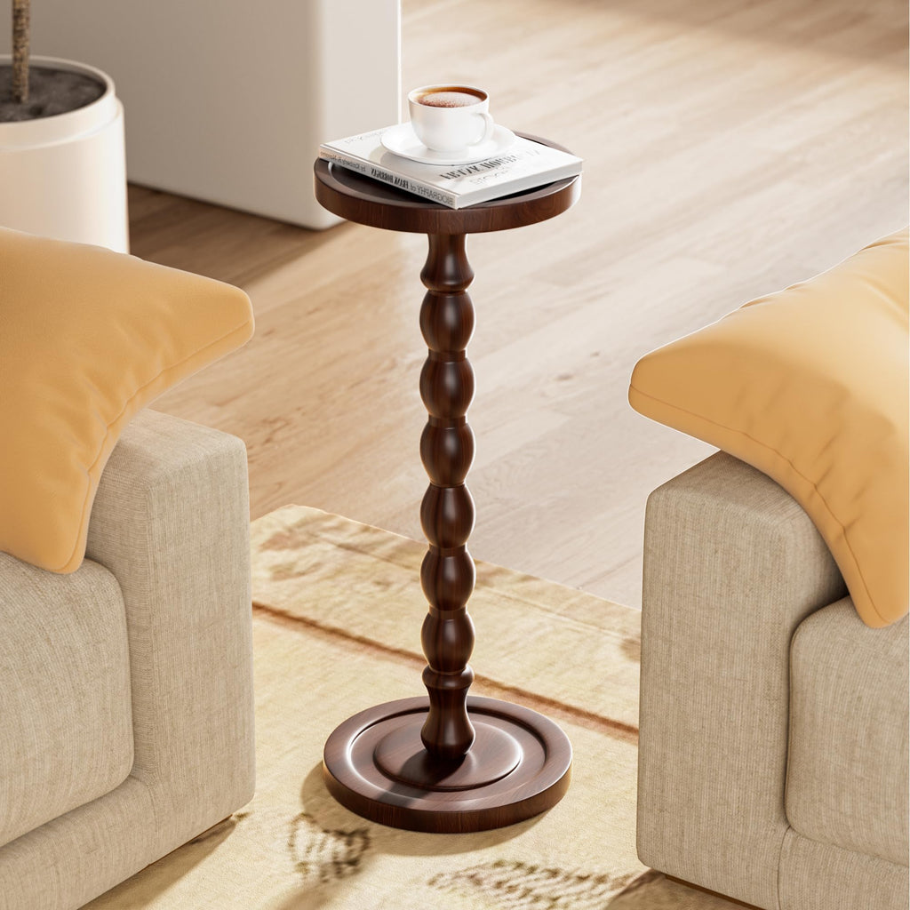 Caossuixin Wooden Round Side Table, Round Bar Table, Small End Table-Walnut