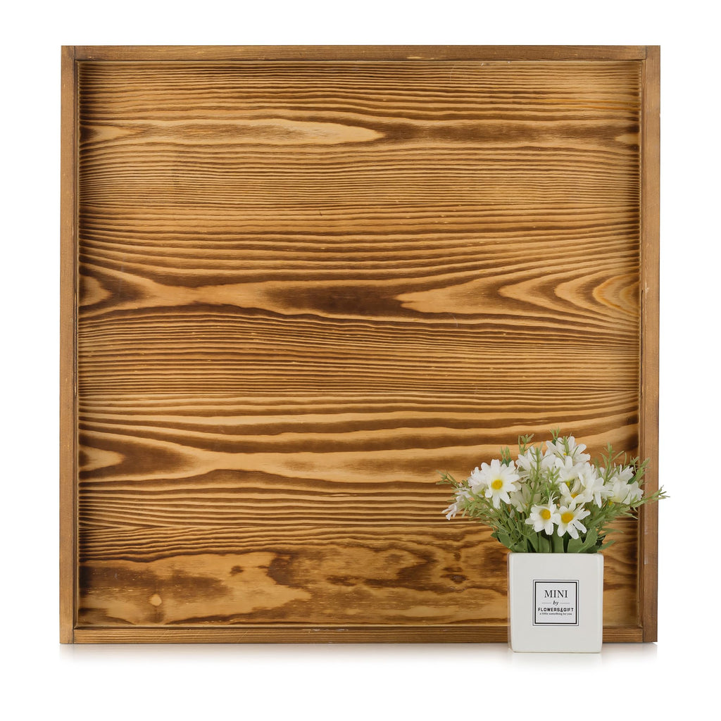 Hanobe Square Large Ottoman Tray – Rustic Wood Serving Tray with Handles