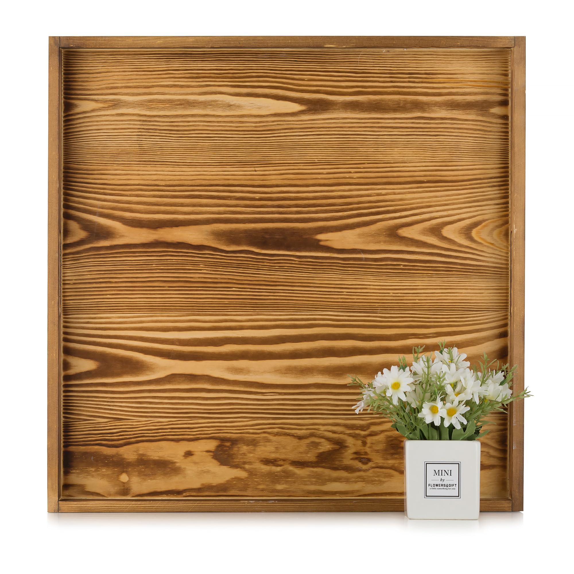 Hanobe Square Large Ottoman Tray – Rustic Wood Serving Tray with Handles