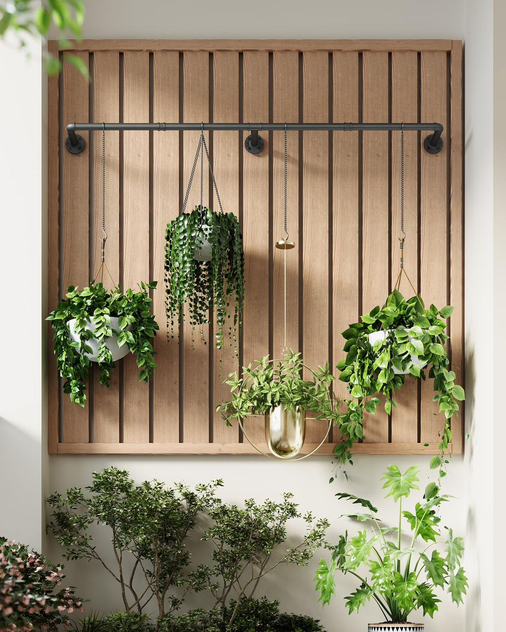 SOFITORG 65.7" Indoor Plant Hanger Rod | Black Metal Hanging Bar with 6 Chains