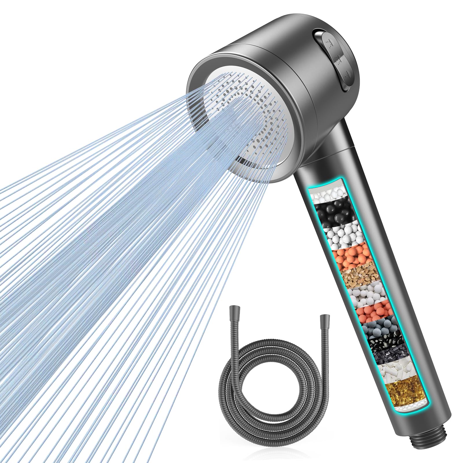 MEKO 15-Layer Hard Water Filter Shower Head with 3 Modes & Hose