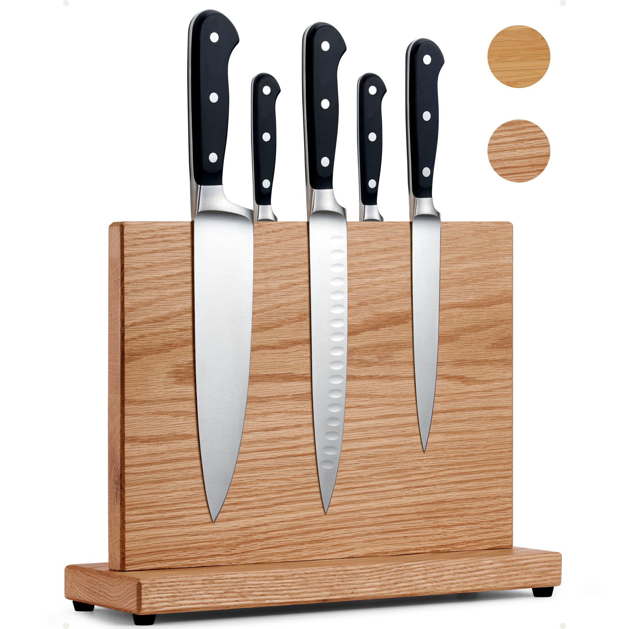 LARHN Magnetic Knife Block – Double-Sided Bamboo Holder for 23cm Knives