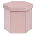 PINPLUS Hexagonal Storage Ottoman, Velvet Foldable Footstool, Pink