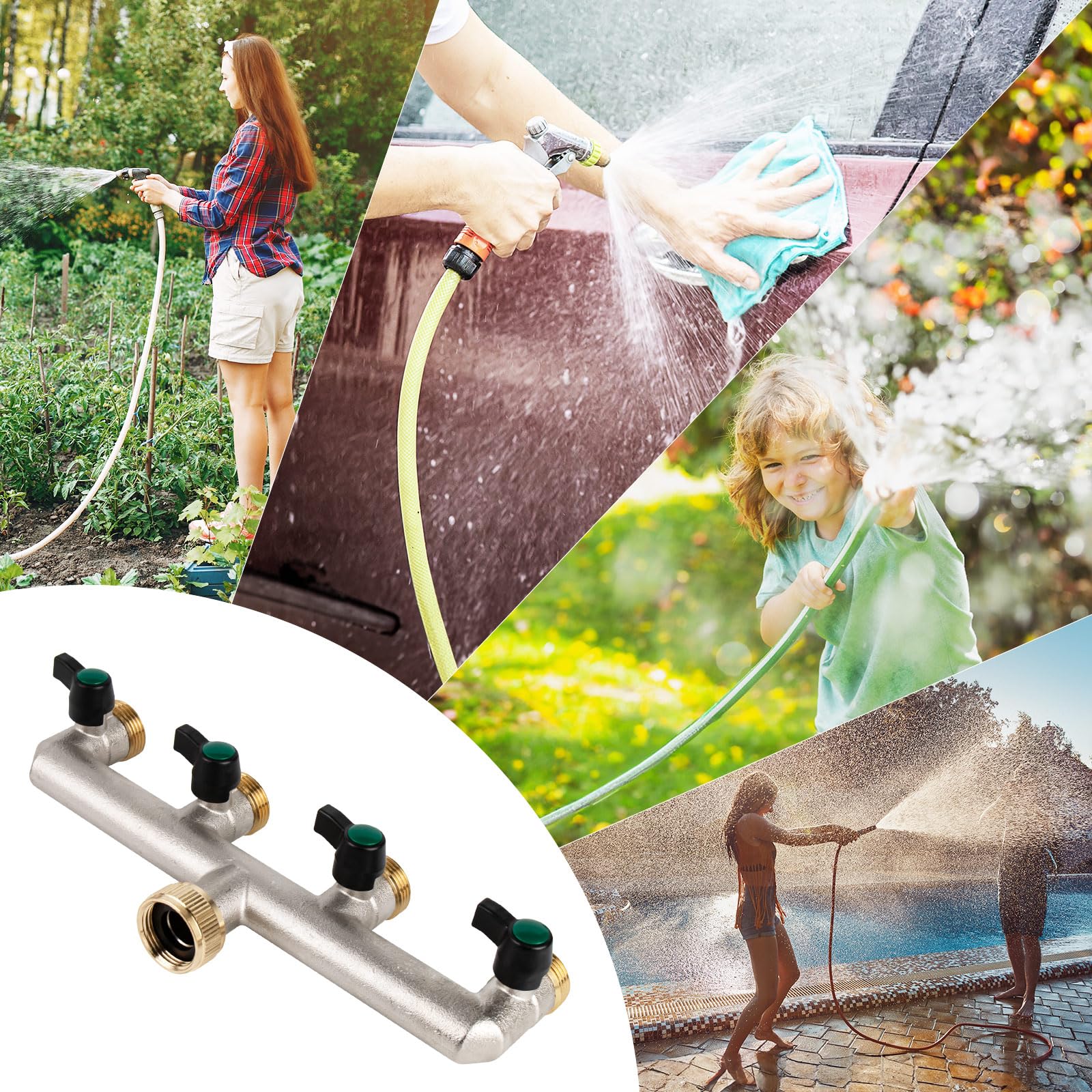 Photener 4-Way Brass Garden Hose Splitter | 3/4" Tap Connector Manifold