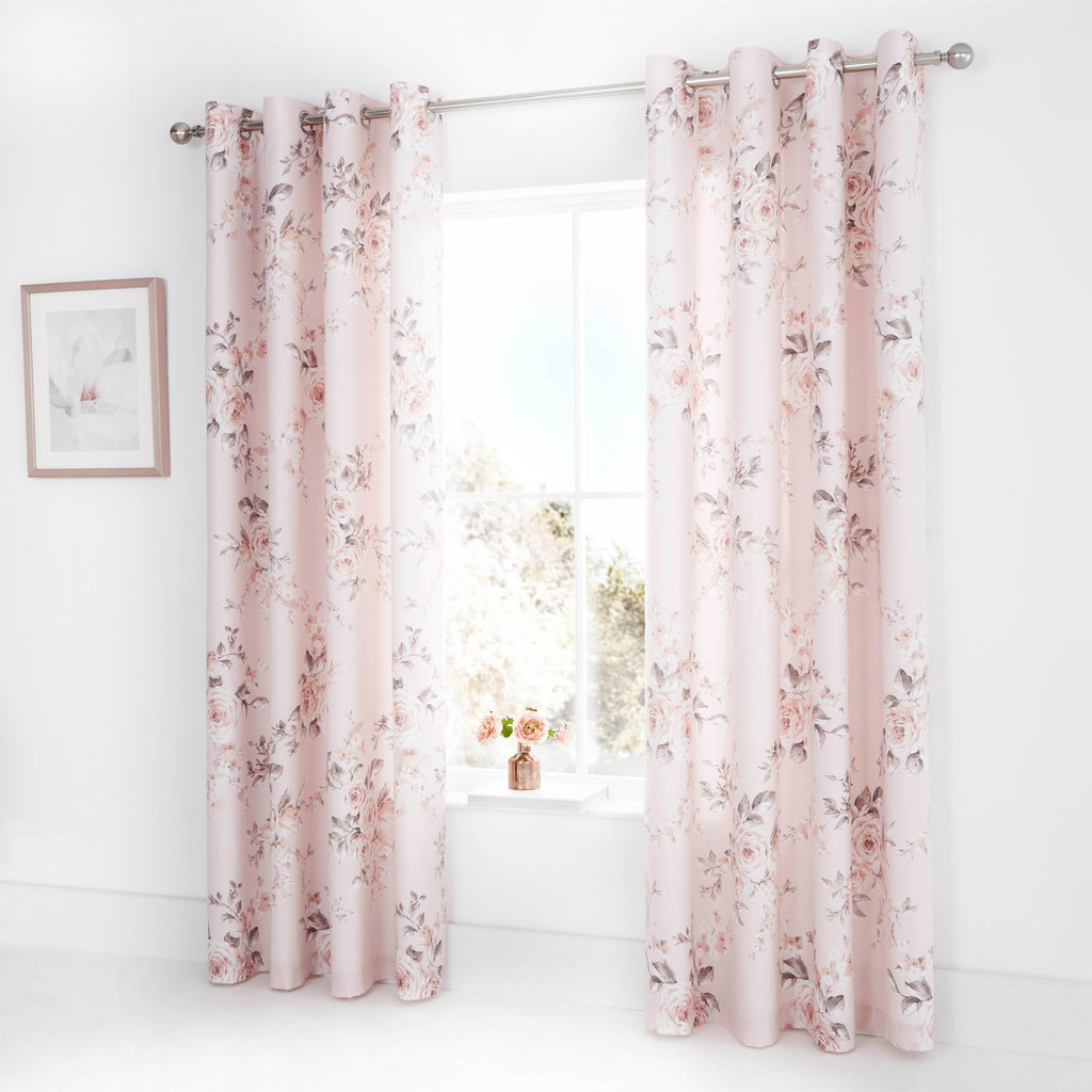 Catherine Lansfield Canterbury Floral Eyelet Curtains – Blush Pink