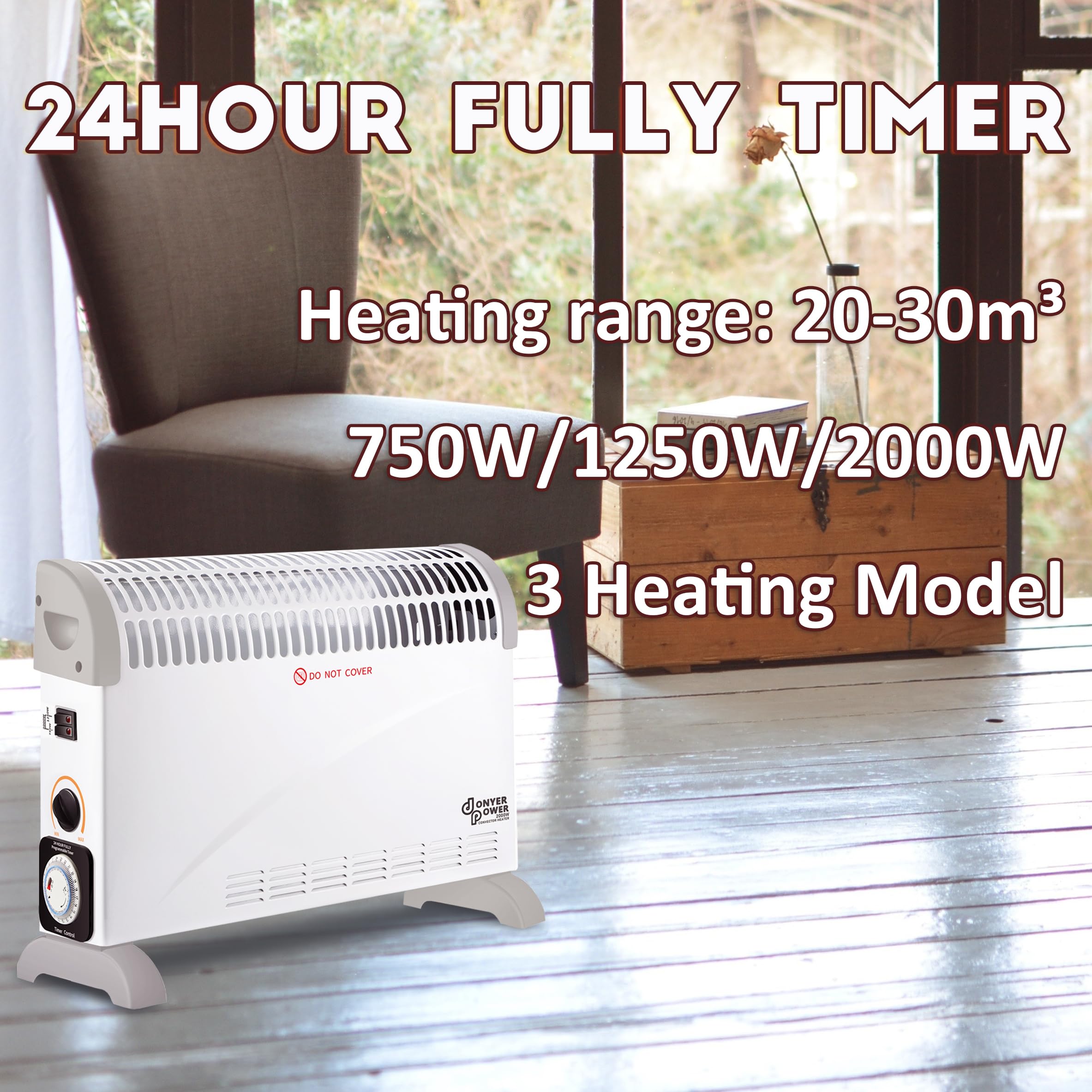 DONYER POWER 2000W Convector Radiator Heater with 24-Hour Timer