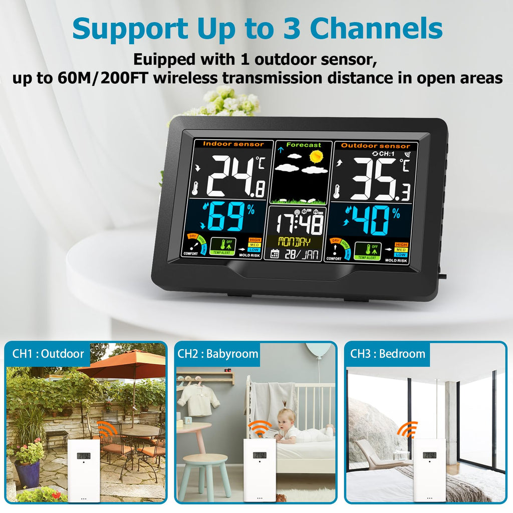 Qxmcov Wireless Weather Station – Large LCD Digital Thermometer & Sensor