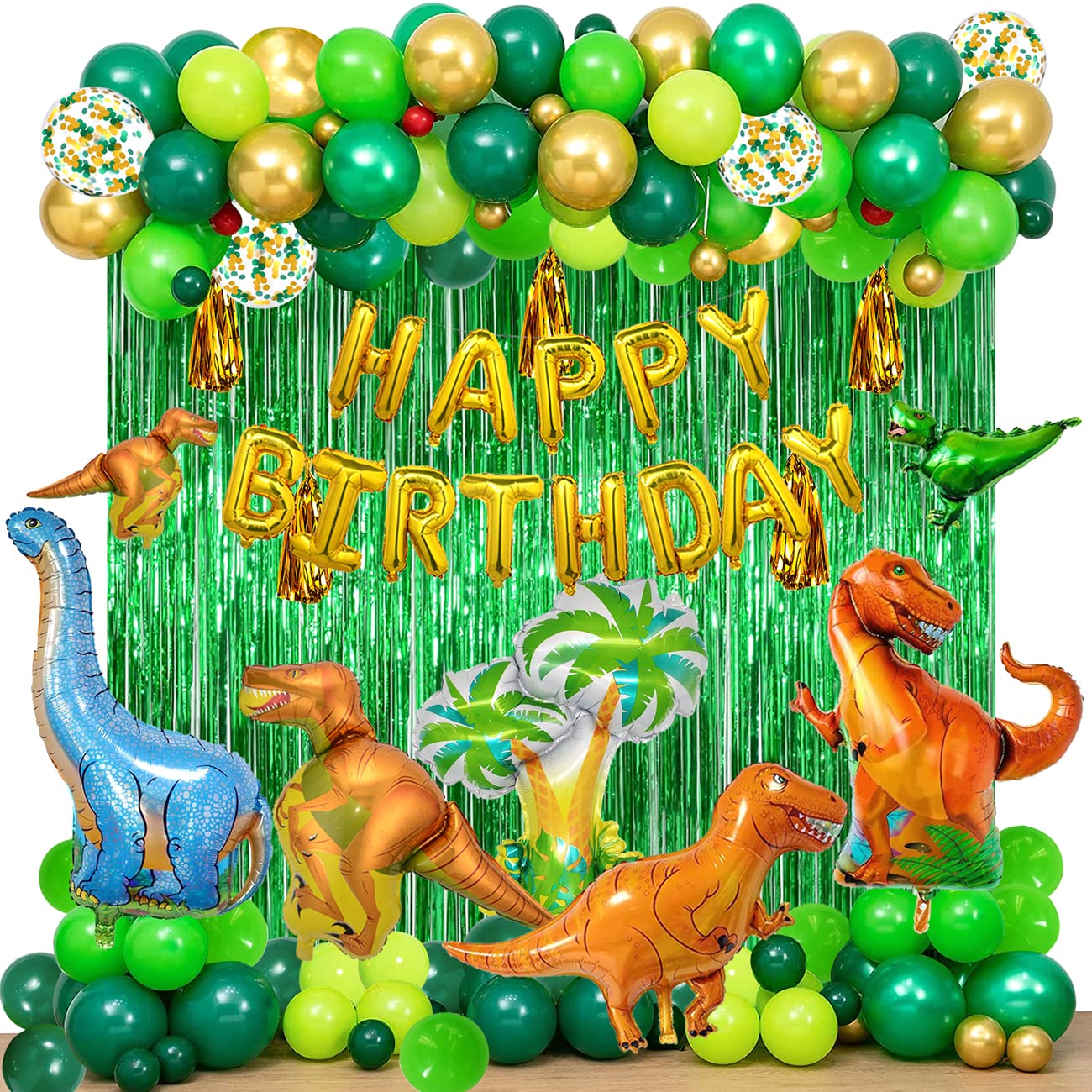 YinQin 143-Piece Dinosaur Birthday Balloon Set with Pump | Jungle Theme