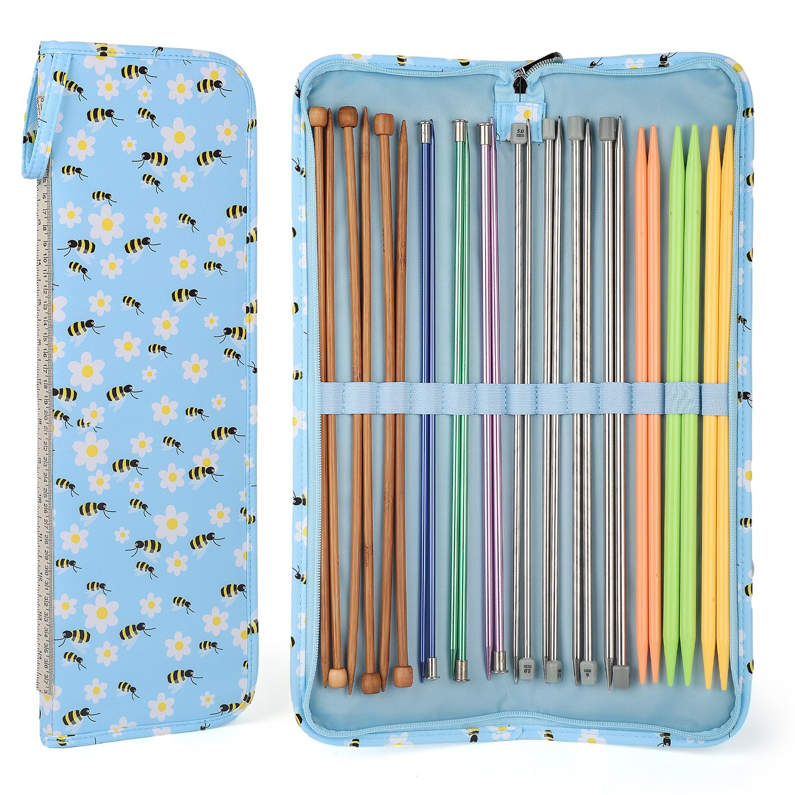 Aeelike Knitting Needle Case for 40cm Long Needles | Blue Bee Oxford