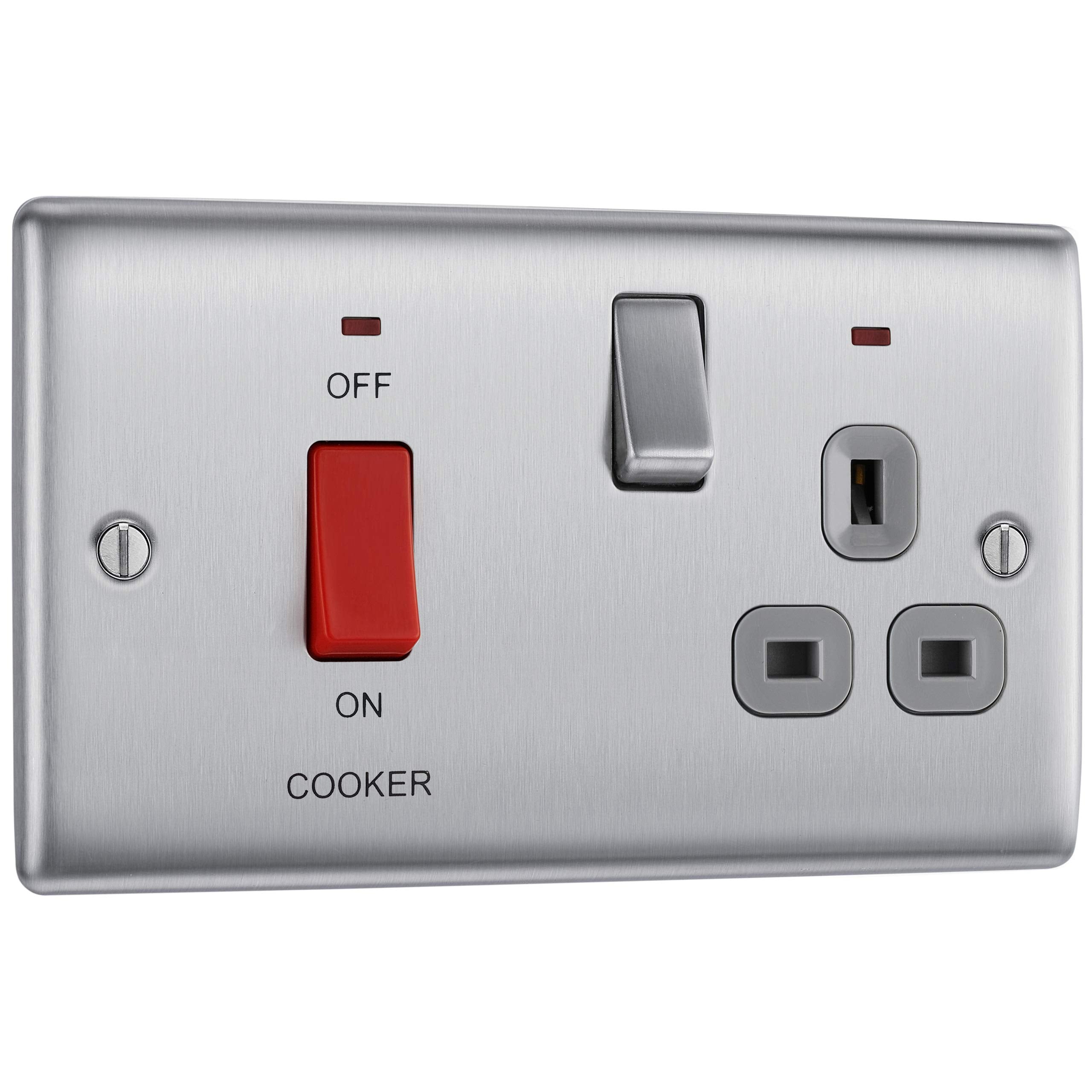 BG Electrical 45A Cooker Switch & Socket | Brushed Steel Nexus Metal