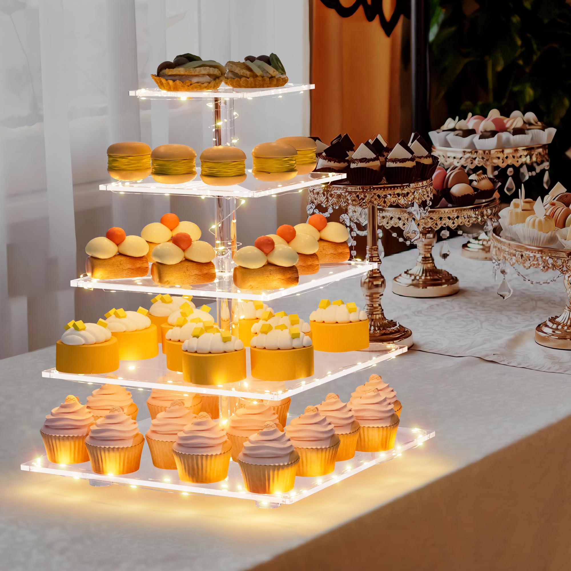 Jolof Store 5 Tier Acrylic Cupcake Stand with LED Lights | Dessert Tower