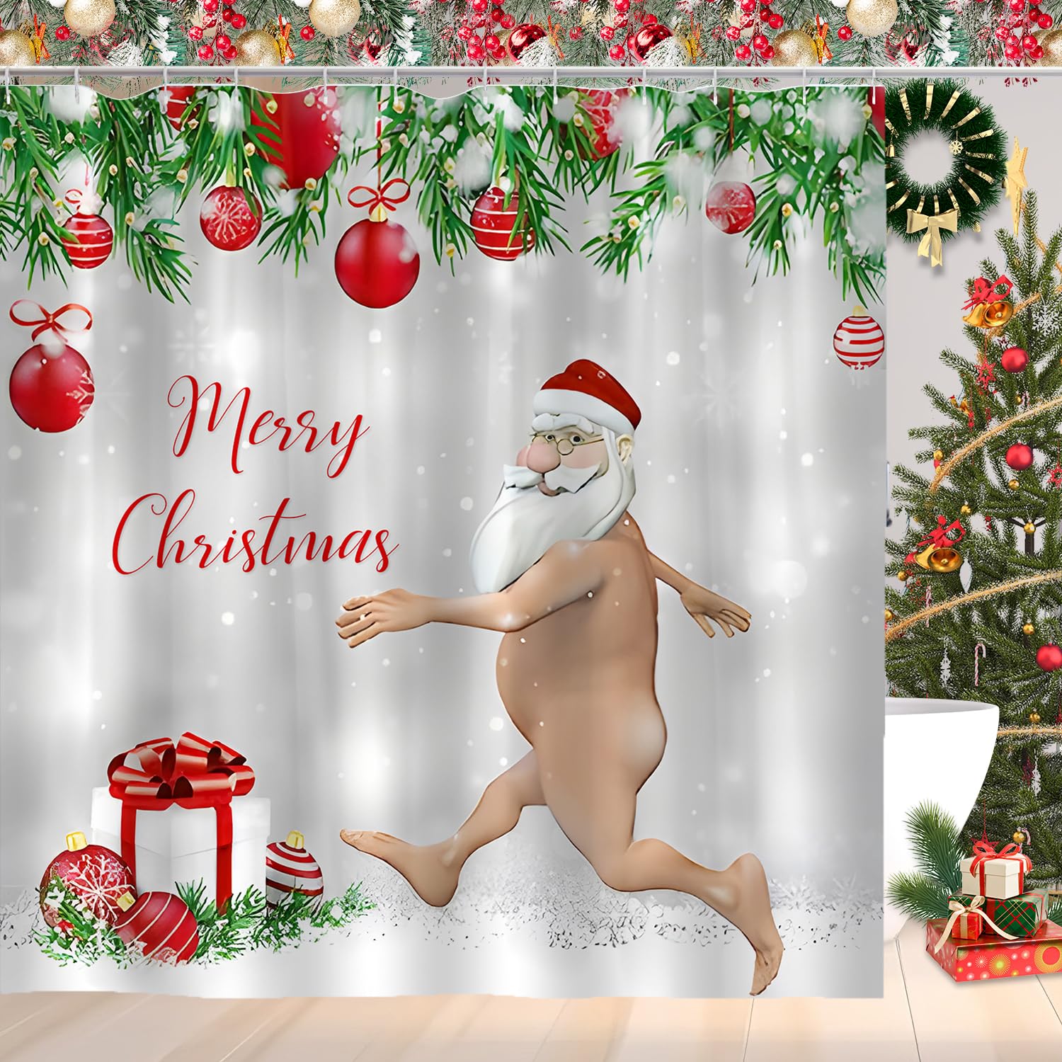 CoFlink Merry Christmas Shower Curtain | 71x71 Waterproof Polyester Fabric