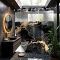 LanZanthic Black and Gold Hookless Shower Curtain with Snap-in Liner