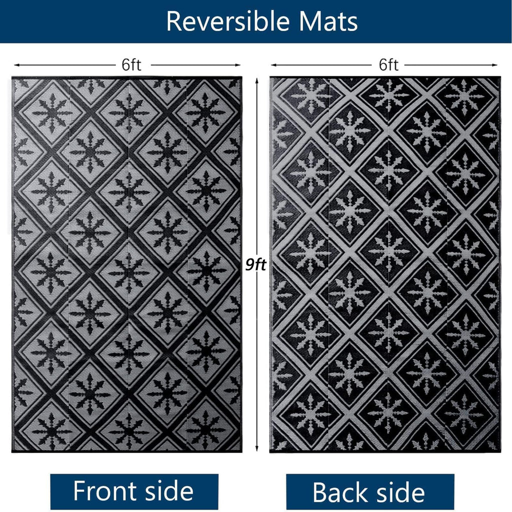 Outdoor Rug 6x9ft - Reversible Waterproof Geometric Patio Mat