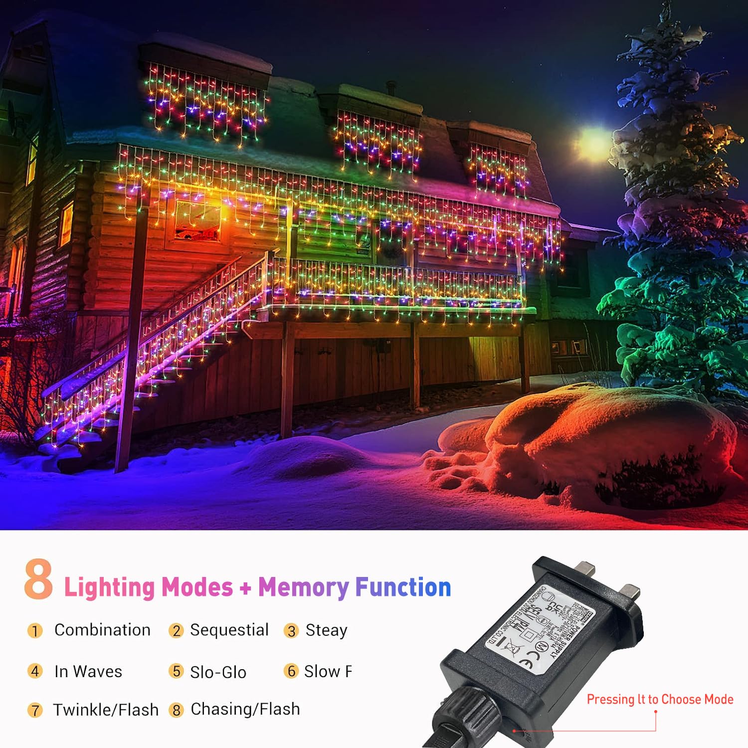 GlobaLink 400LED Outdoor Icicle Lights | 10M Multicolored Fairy Lights