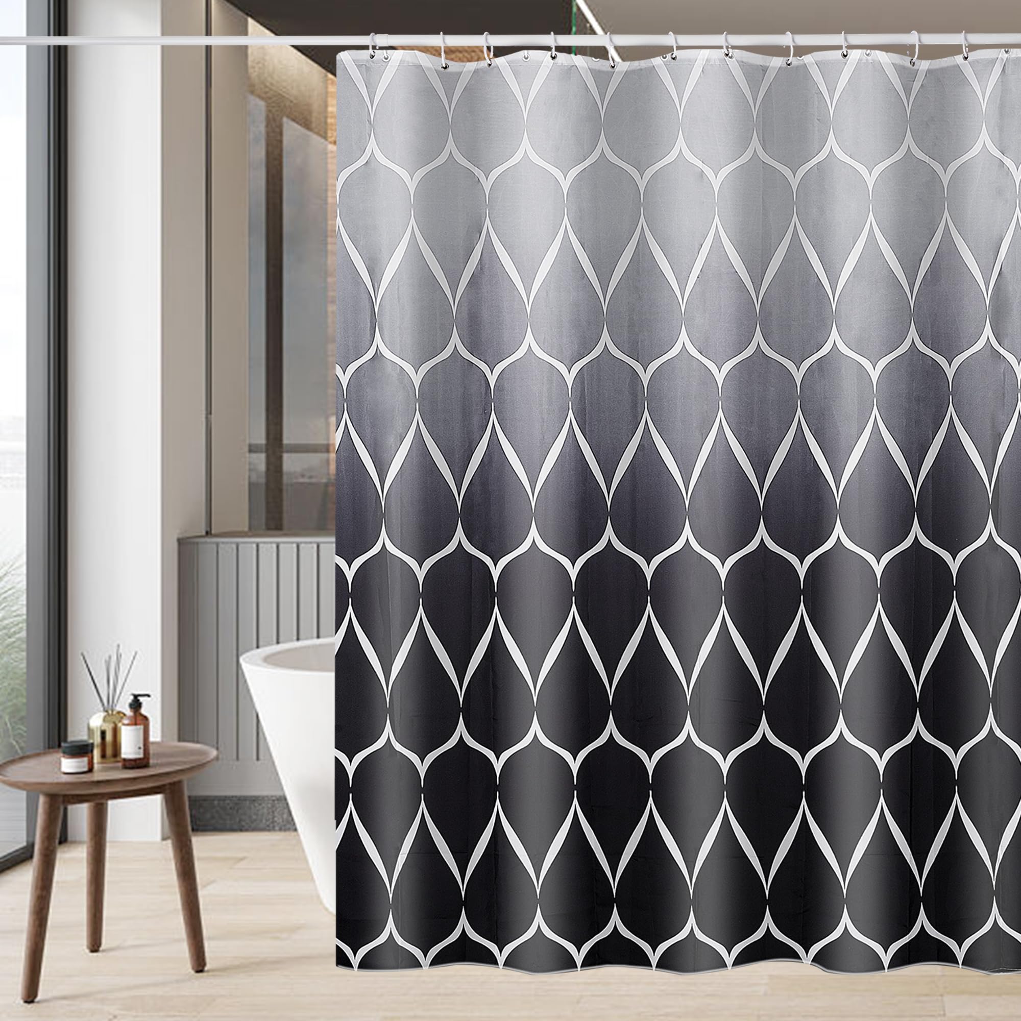 GERUIKE Weighted Shower Curtain - Grey & Black Mould Proof Polyester