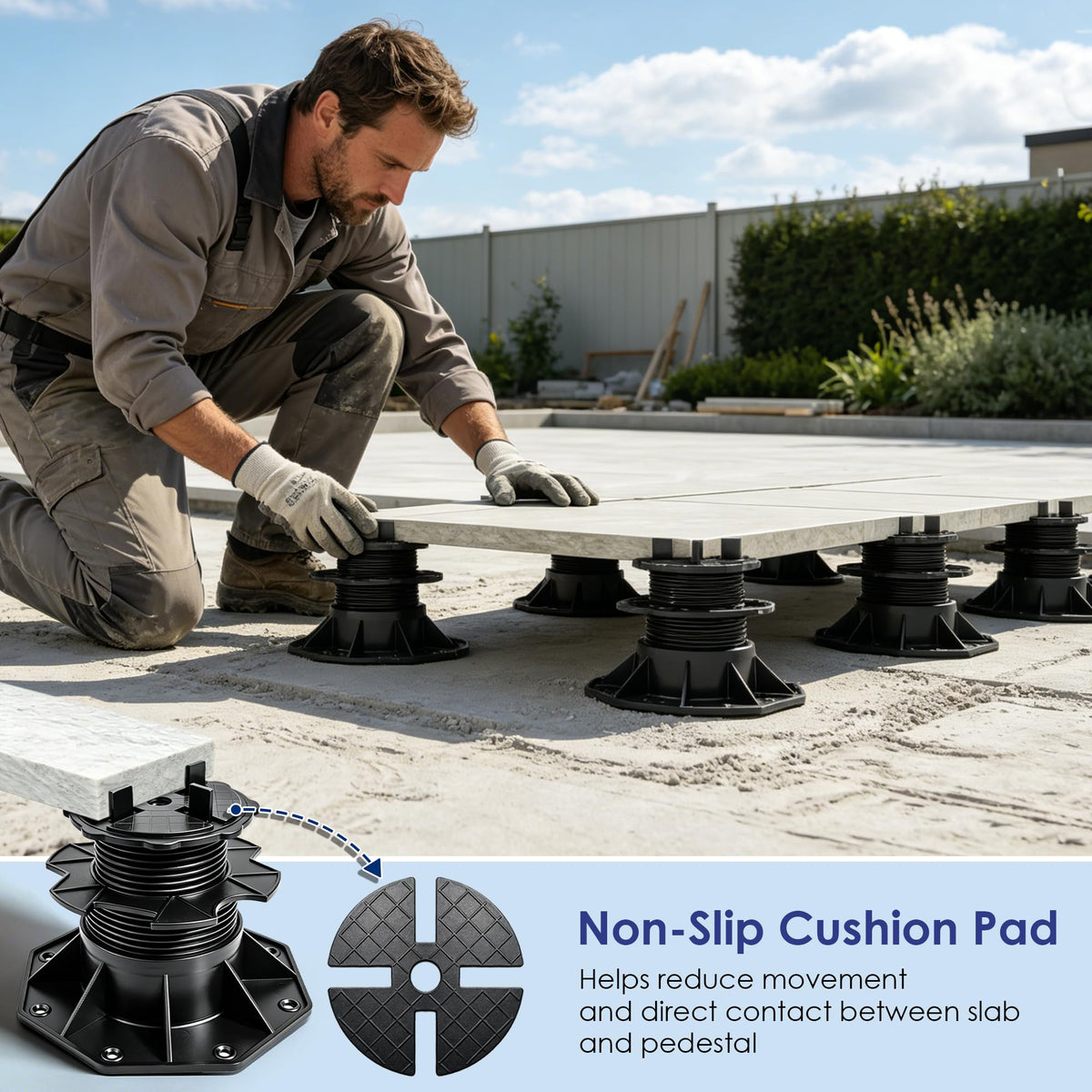 Nordswal 2 Pack Adjustable Tile & Paver Support Pedestal, Heavy Duty Paving Slab Supports with Rubber Pad, Height Adjustable 140-220mm - image 4