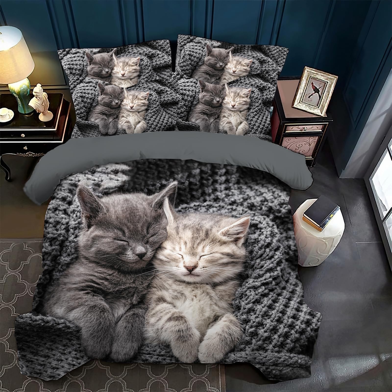 VTRXEG Cat Bedding Set | 3-Piece Soft Microfiber Duvet Cover (220x240cm)