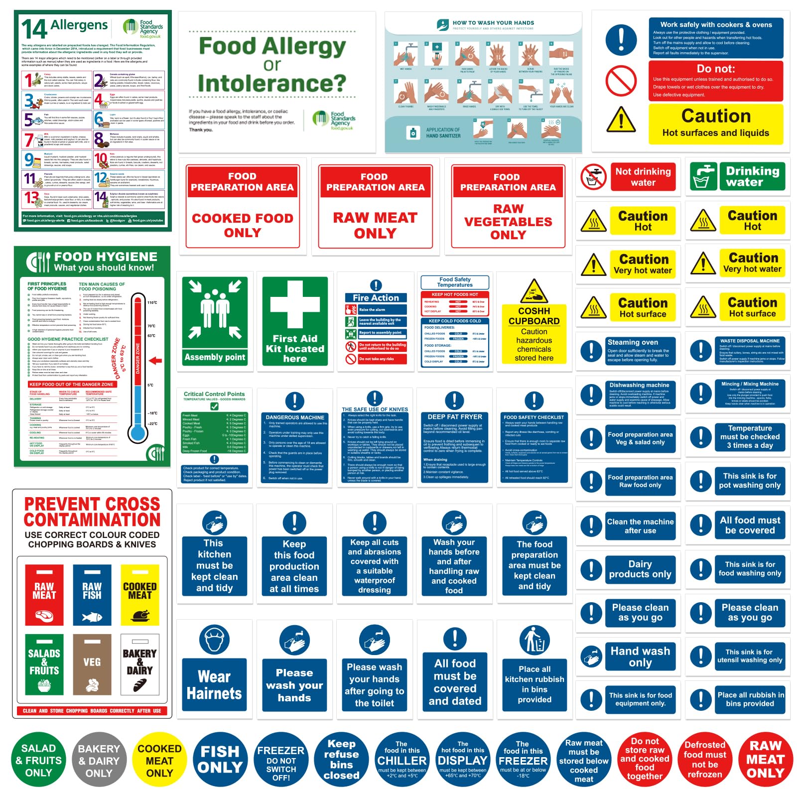 Jolof Store Kitchen Safety Signs - 68 Pcs Waterproof Vinyl Stickers