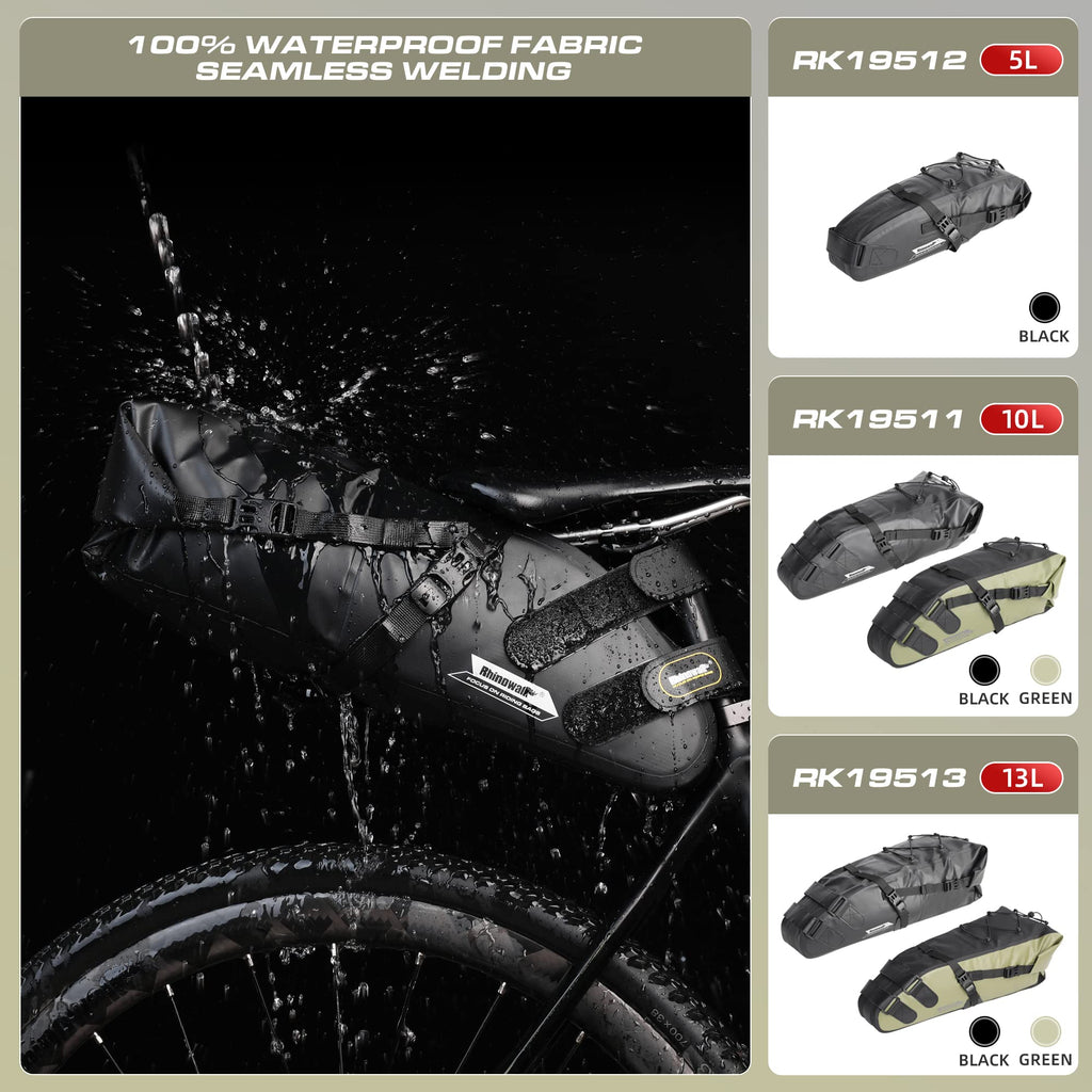 Rhinowalk 10L Waterproof Bike Saddle Bag | PVC Cycling Seat Storage