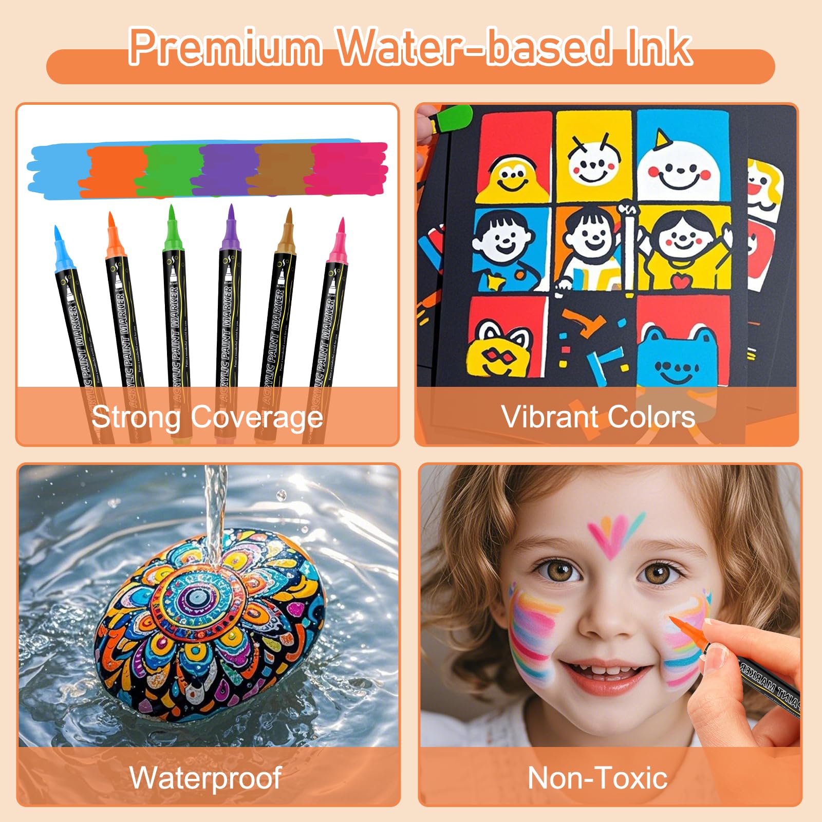 Funnasting 100 Color Dual Tip Acrylic Paint Pens for Rock Painting