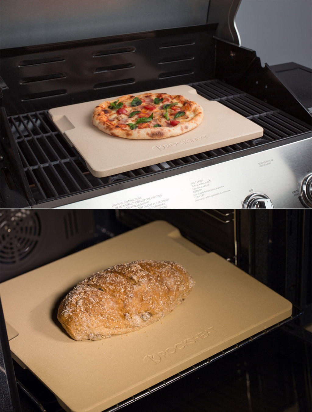 ROCKSHEAT Rectangular Pizza Stone with Handles for Oven and Grill, 1.7cm