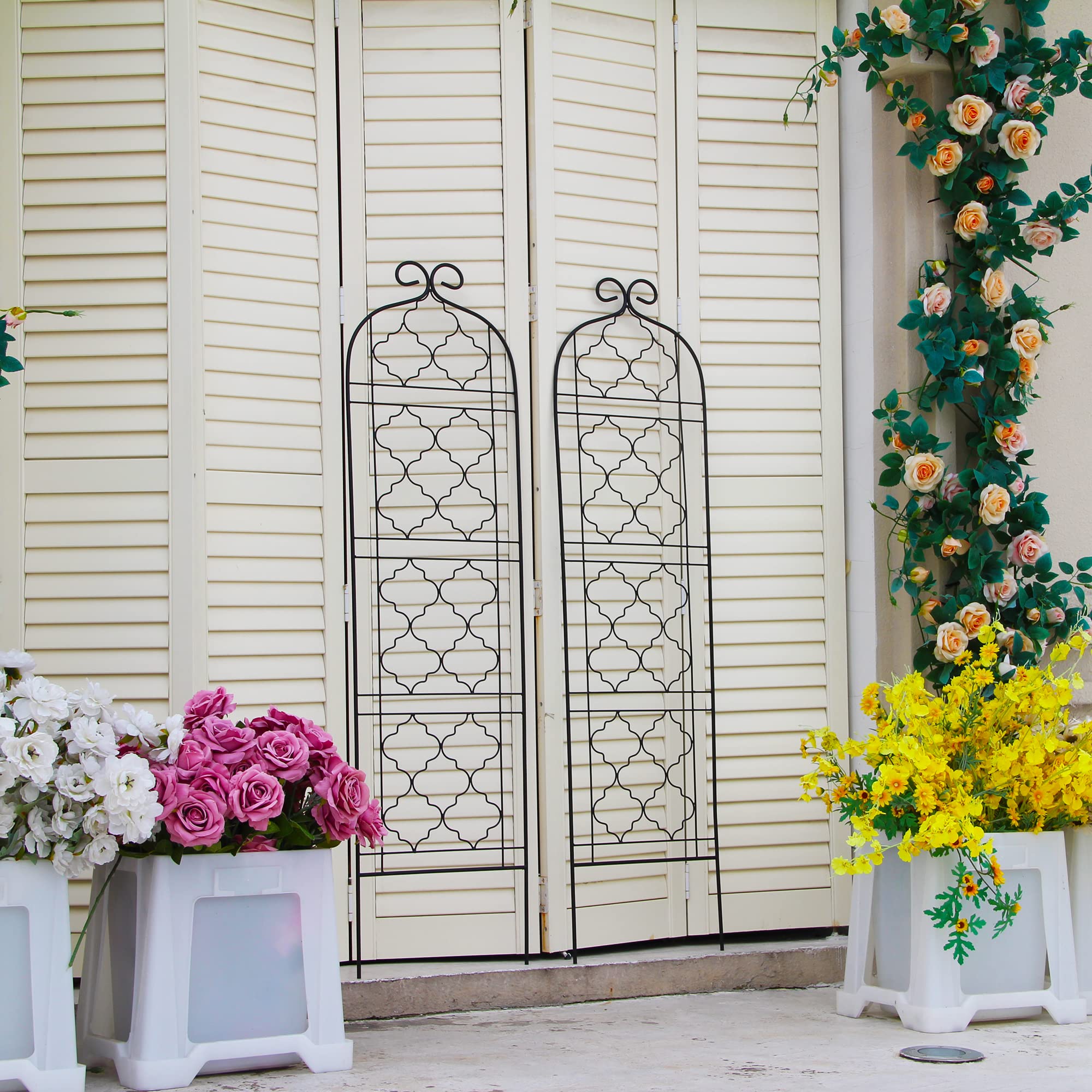 SCENDOR 5FT Metal Garden Trellis – 2 Pack Rustproof Iron Lattice Panels