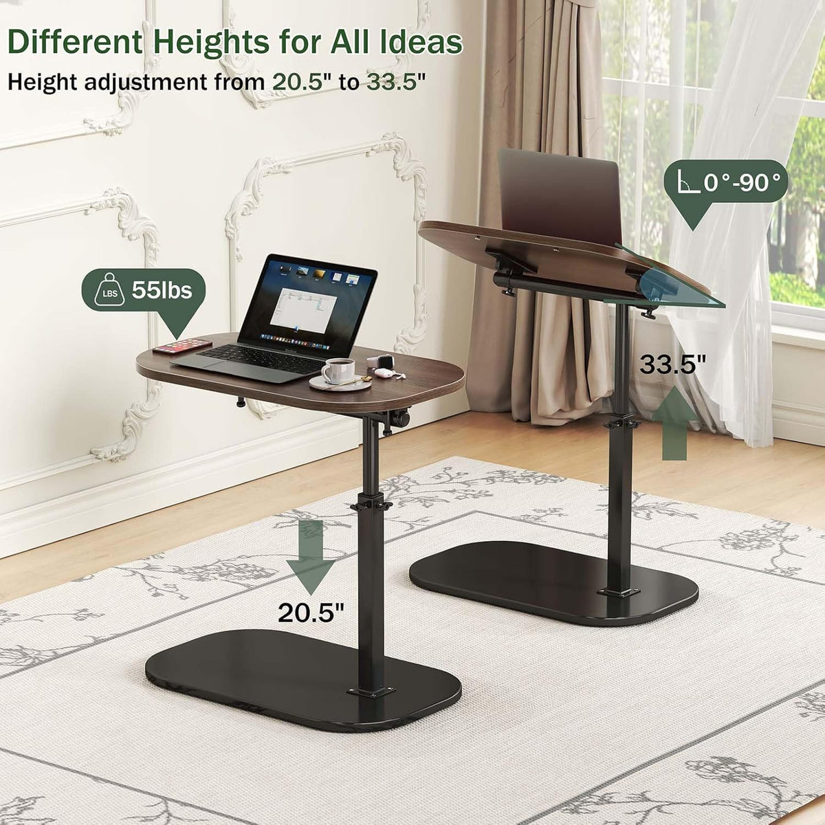 Kiss Me C Shaped Side Table 360° Swivel TV Tray Laptop Desk Black Walnut - image 3