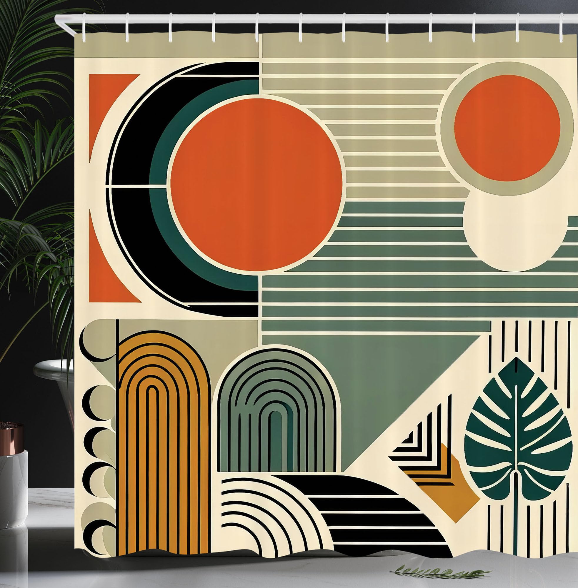 Abakuhaus Monstera Shower Curtain | Boho Fabric Bathroom Decor – 175x200cm