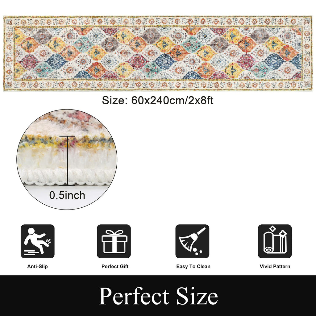 SHACOS Vintage Hallway Runner Rug – Non-Slip Washable 60x240cm