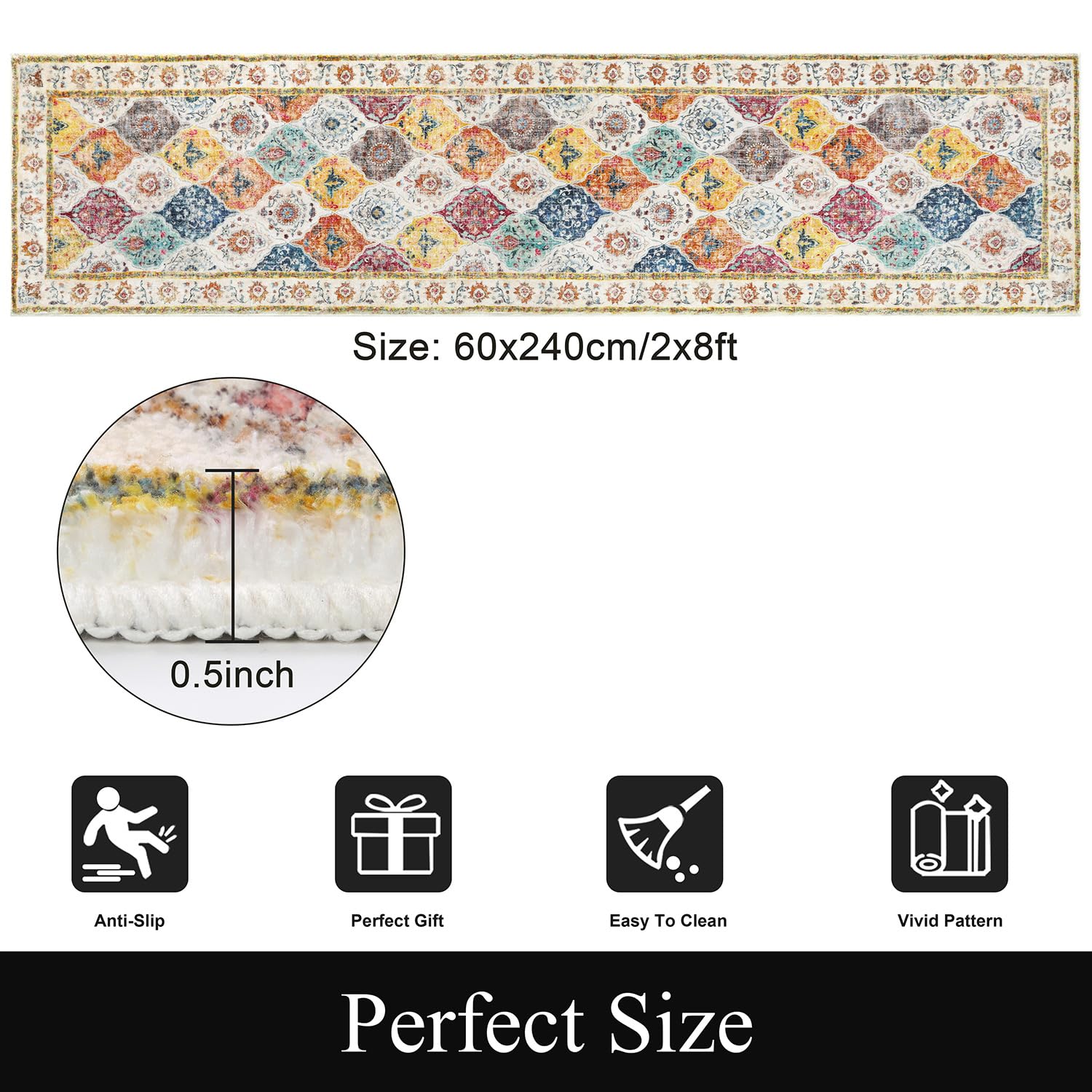 SHACOS Vintage Hallway Runner Rug – Non-Slip Washable 60x240cm