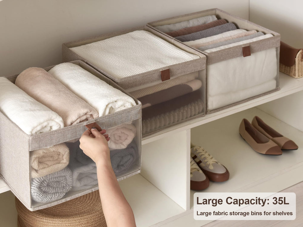 StorageWorks Storage Boxes, Fabric Storage Boxes for Shelves, Foldable Storage Baskets with Clear Window, Clothes Storage Boxes with Handles - image 2