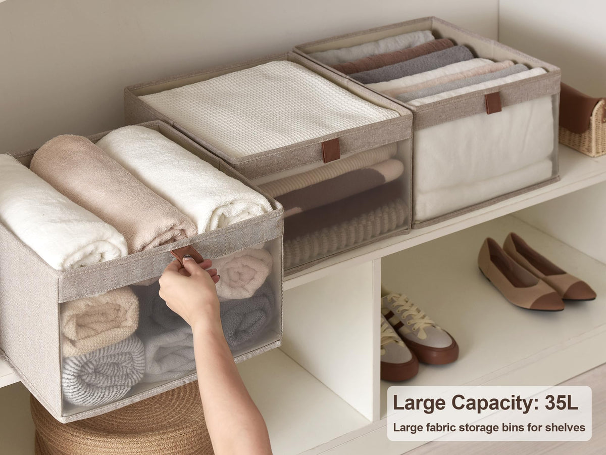 StorageWorks Storage Boxes, Fabric Storage Boxes for Shelves, Foldable Storage Baskets with Clear Window, Clothes Storage Boxes with Handles - image 2