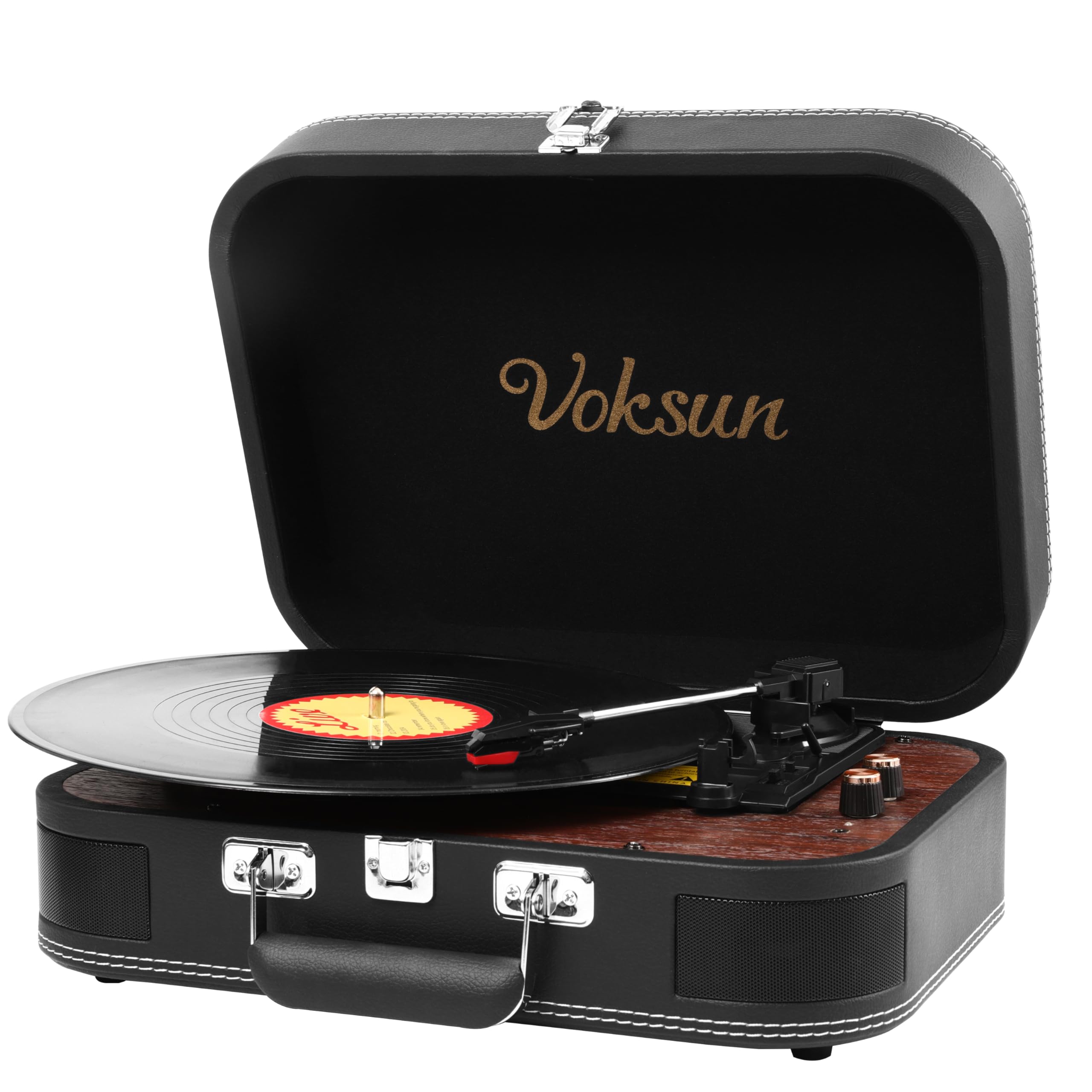 Jolof Store Vintage 3-Speed Bluetooth Record Player | Leather Suitcase