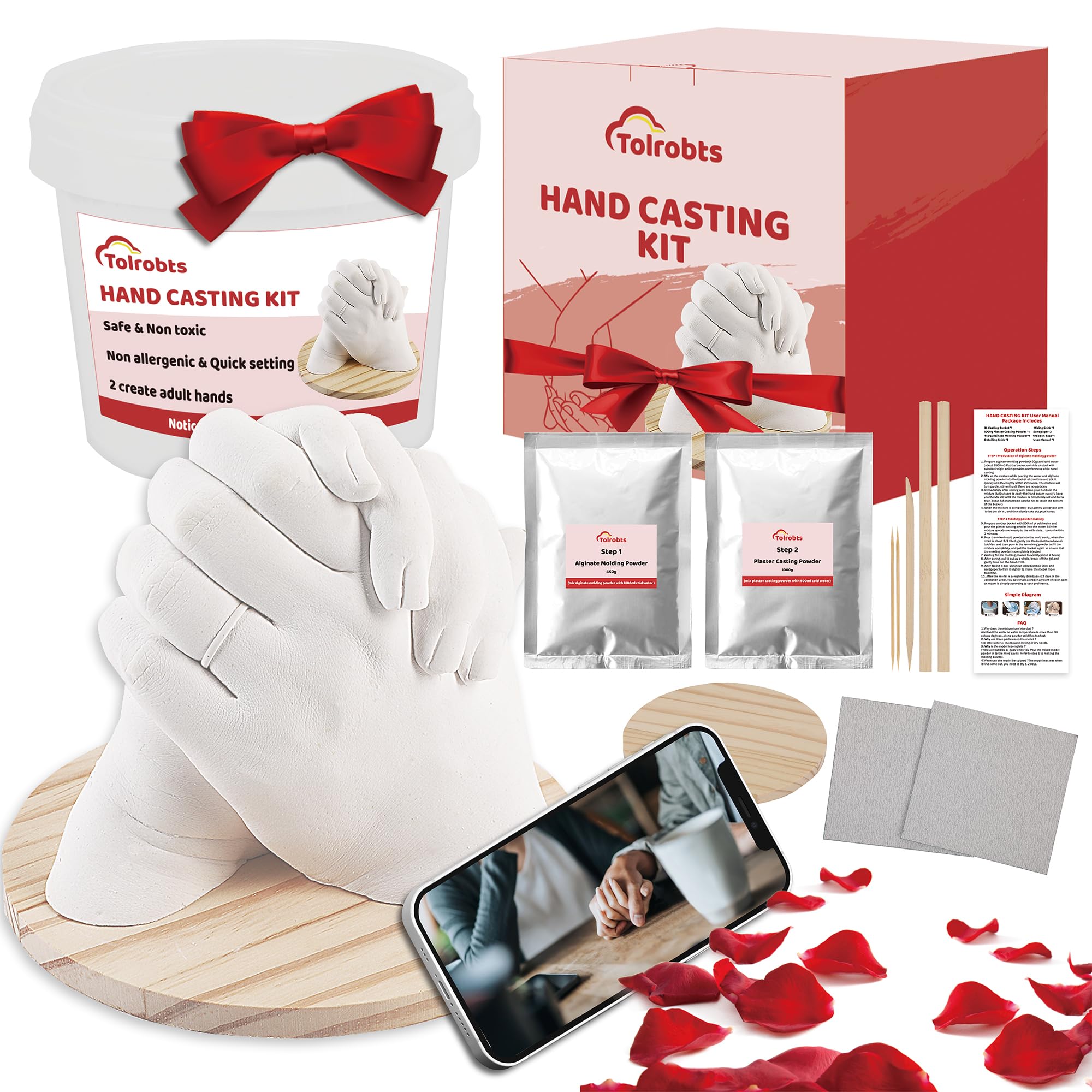 Tolrobts 3D Hand Casting Kit - DIY Plaster Molding Kit for Couples