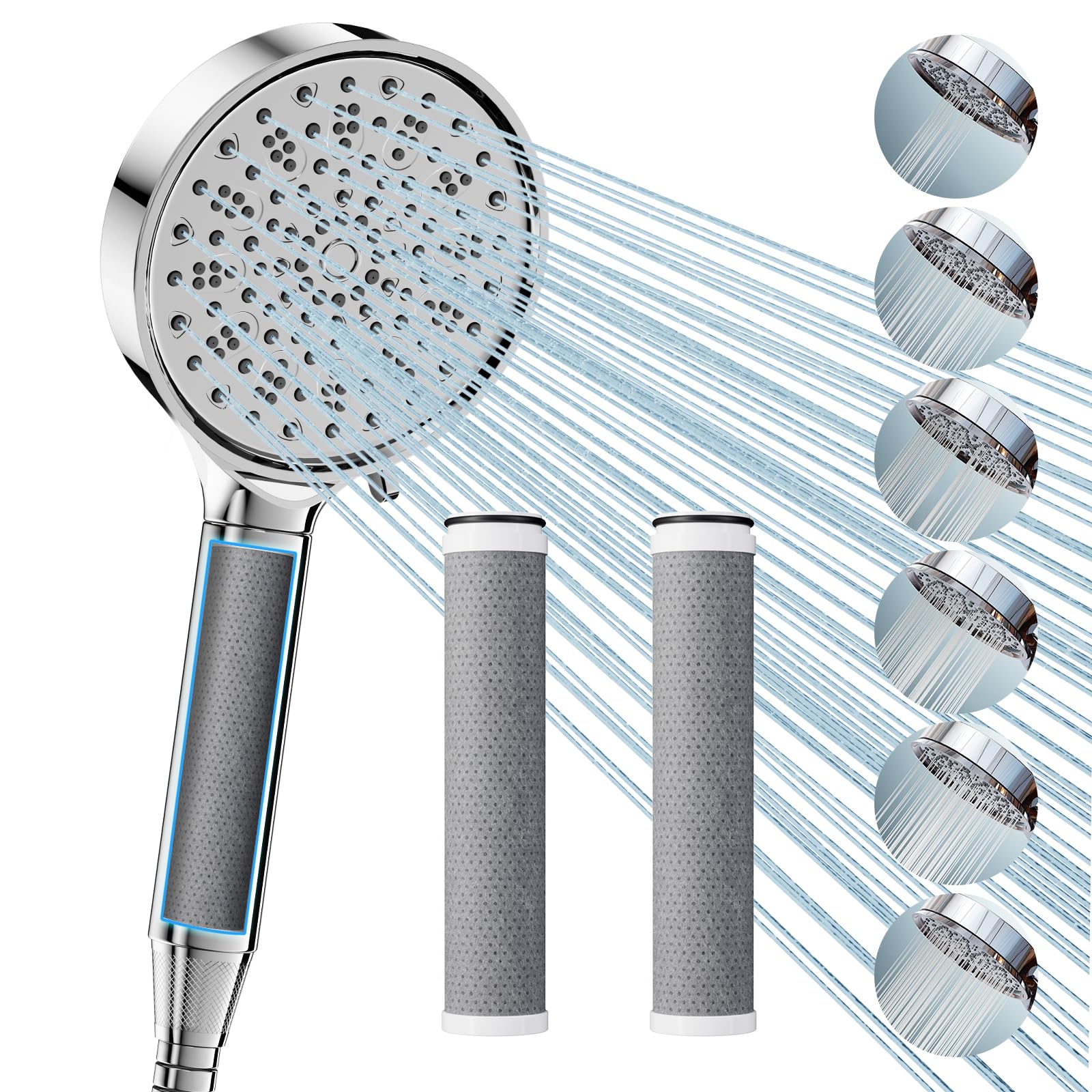 Cobbe Hard Water Filter Shower Head | 6-Mode High Pressure with Hose