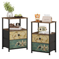VEDECASA Set of 2 Bedside Tables – Rustic 2-Drawer Chest with Floral Pattern