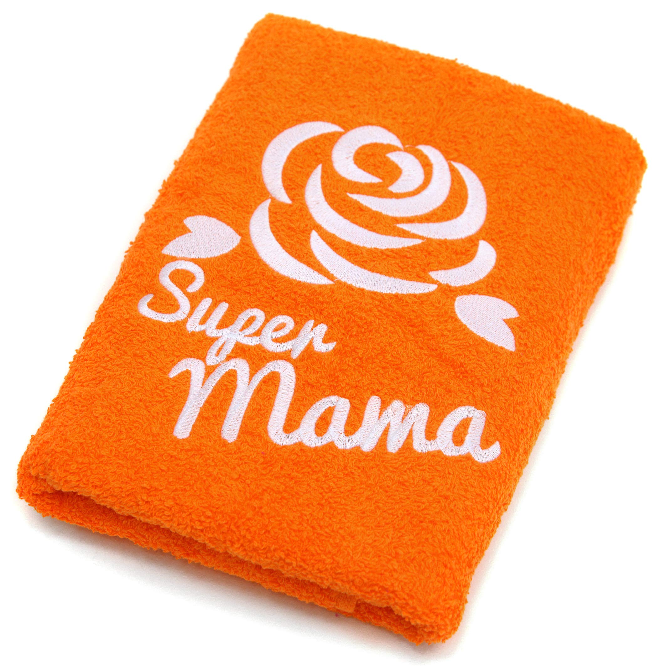 Jolof Store Orange Embroidered Cotton Towel – Super Mum Gift, 50x100cm