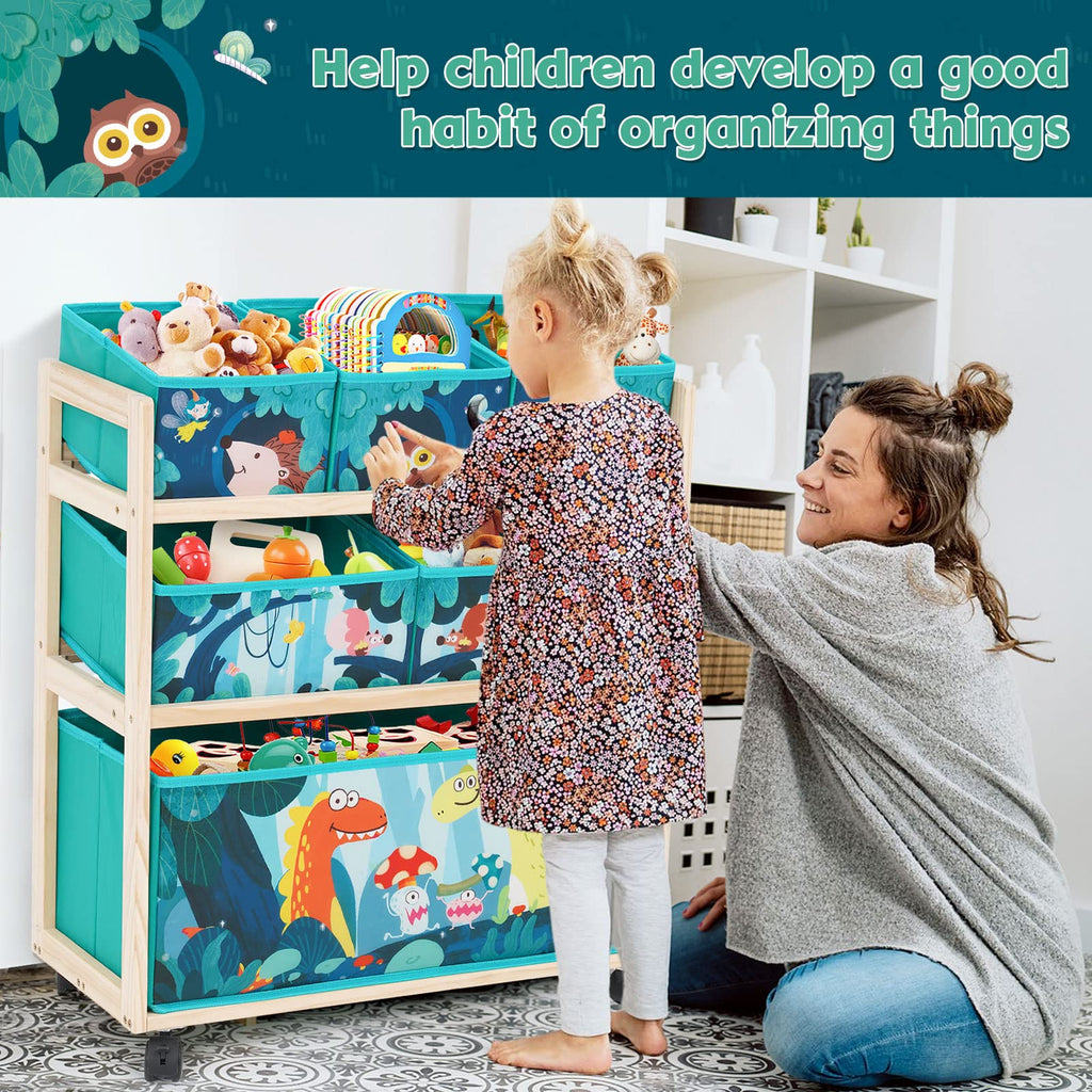 HOMCENT Kids Toy Storage Organizer | Rolling Wood Cart with 6 Bins